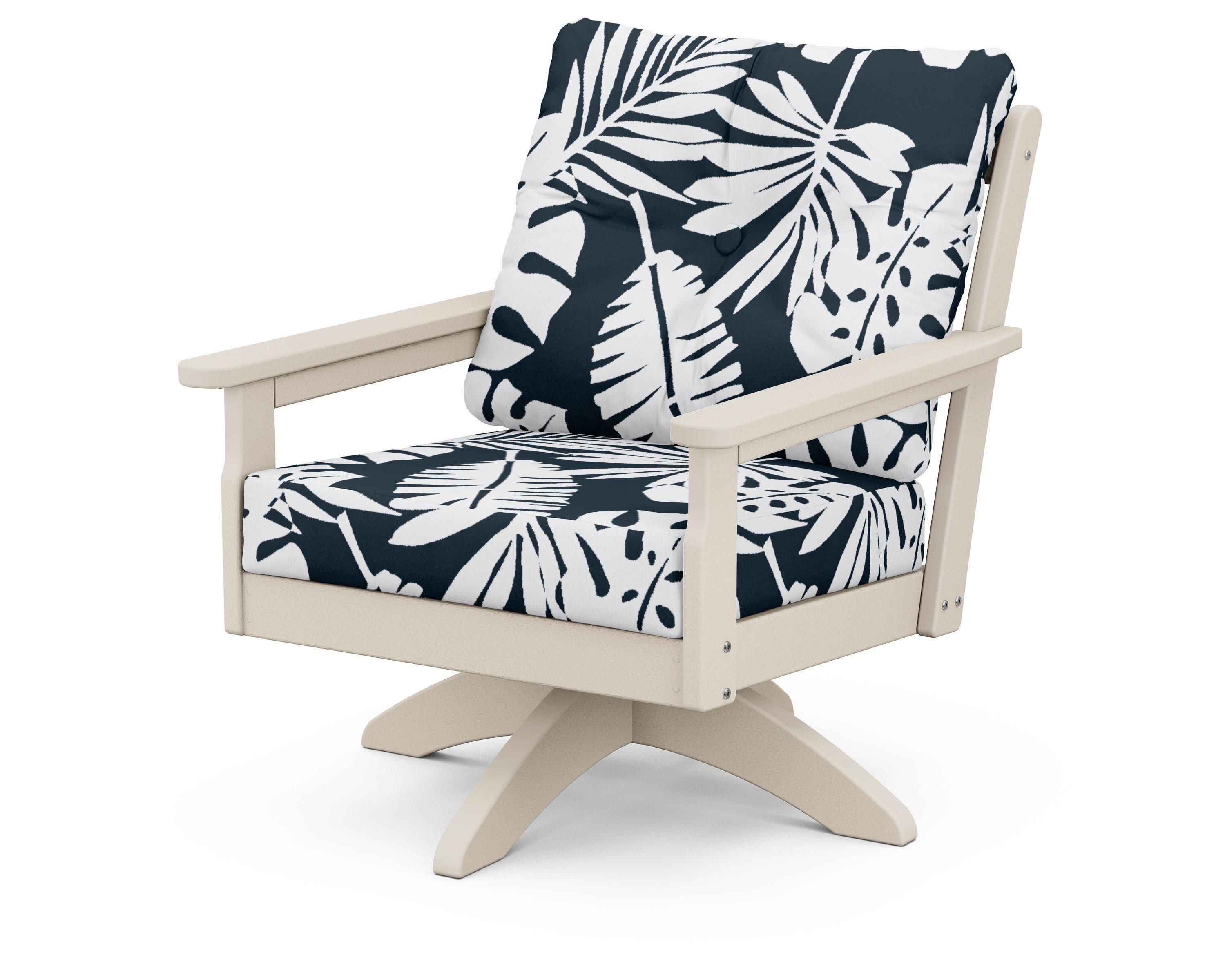 Vineyard Deep Seating Swivel Chair in Sand / Leaf Marine Indigo