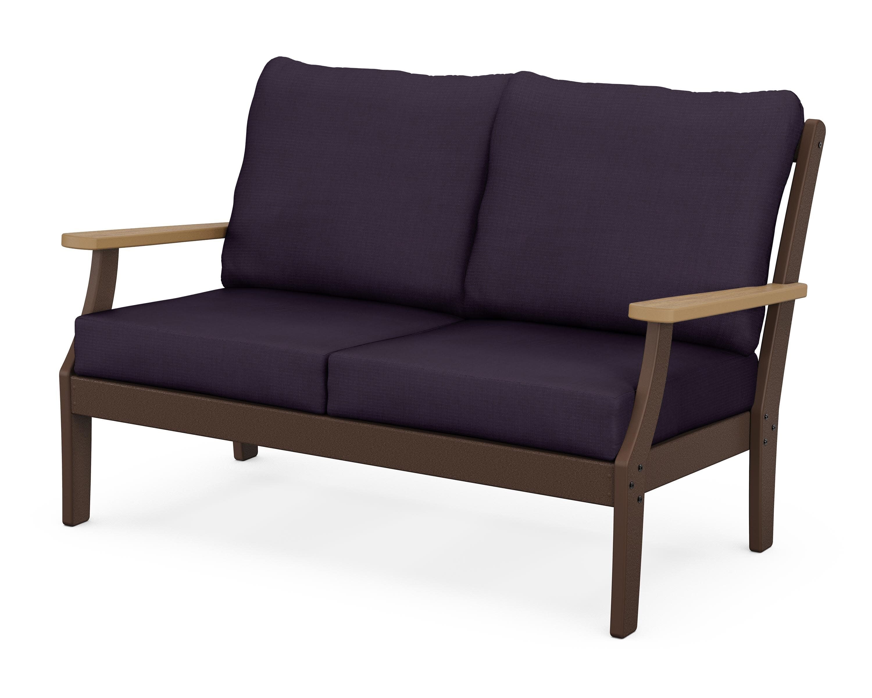 Braxton Deep Seating Loveseat in Mahogany / Natural / Navy Linen