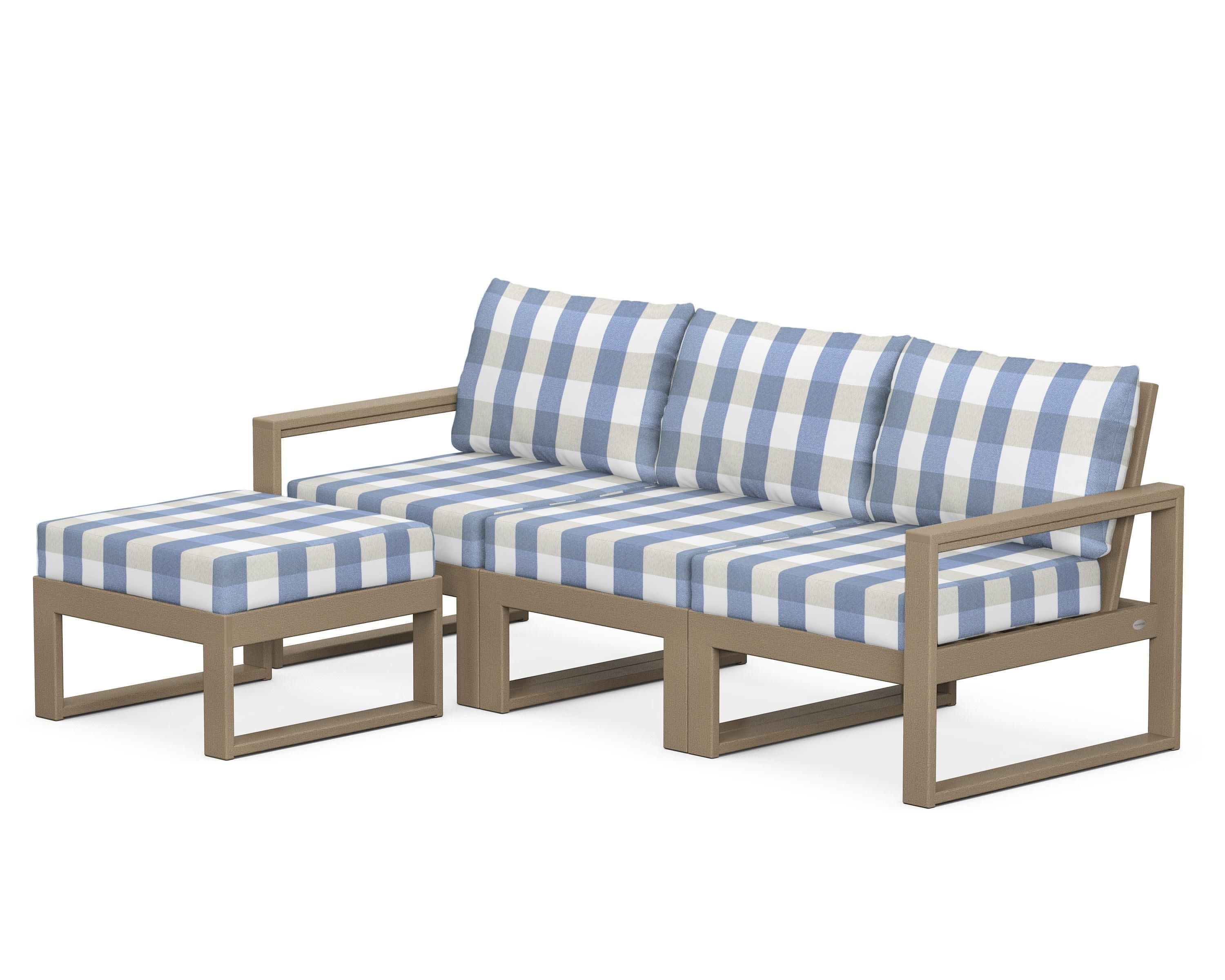 EDGE 4-Piece Modular Deep Seating Set with Ottoman in Vintage Sahara / Buffalo Plaid Sky Blue
