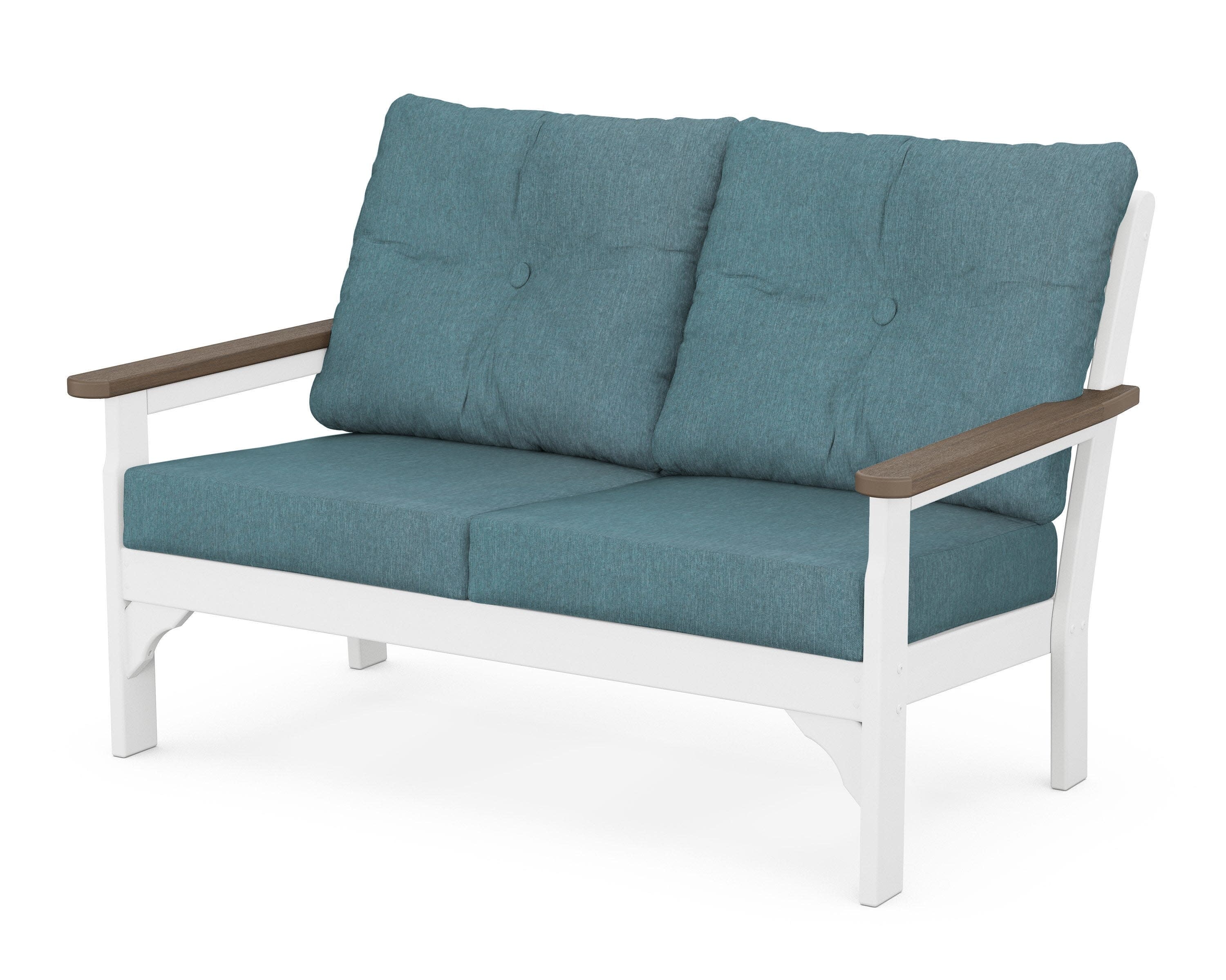 Vineyard Deep Seating Loveseat in White / Kona / Ocean Teal