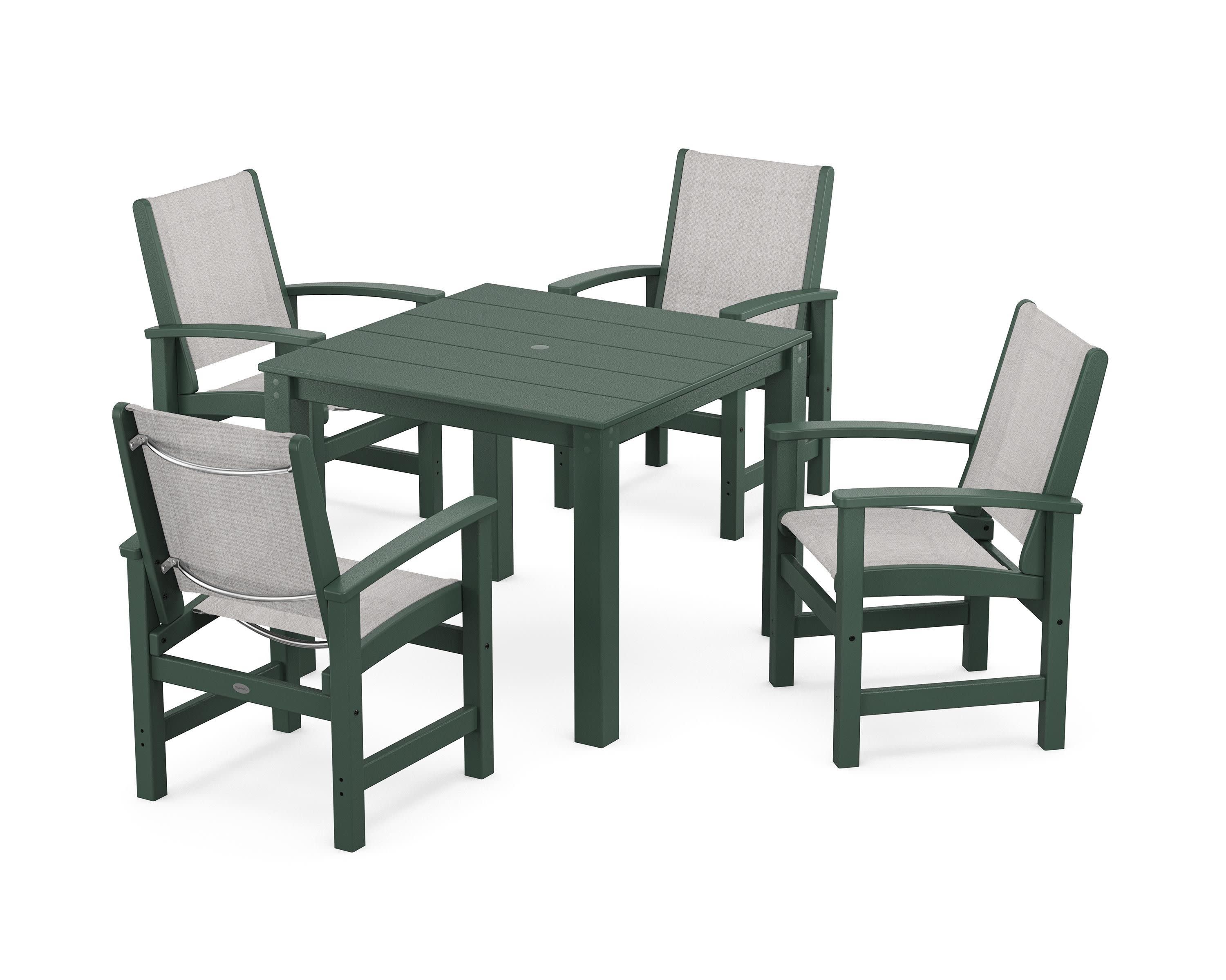 Coastal 5-Piece Parsons Dining Set in Green / Parchment Sling