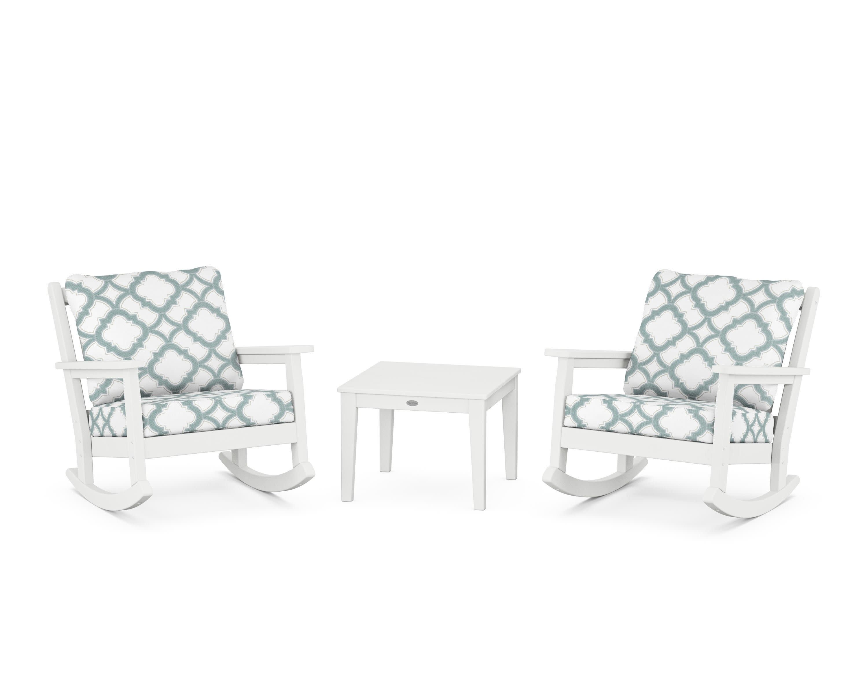 Chippendale 3-Piece Deep Seating Rocker Set in White / Trellis Glacier Spa