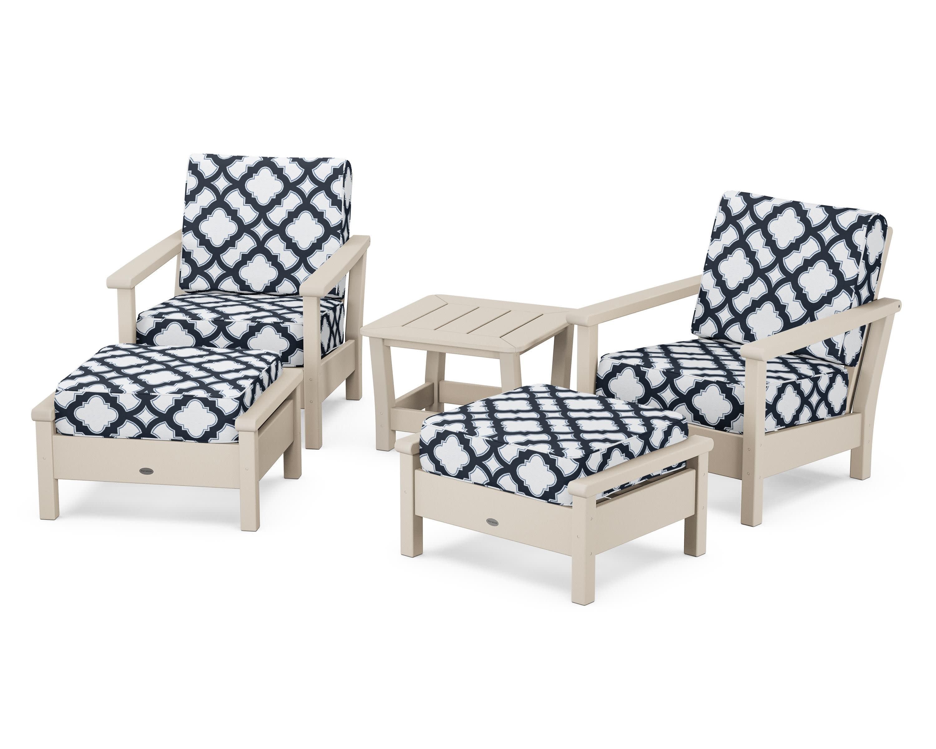 Harbour 5-Piece Deep Seating Chair Set in Sand / Trellis Marine Indigo