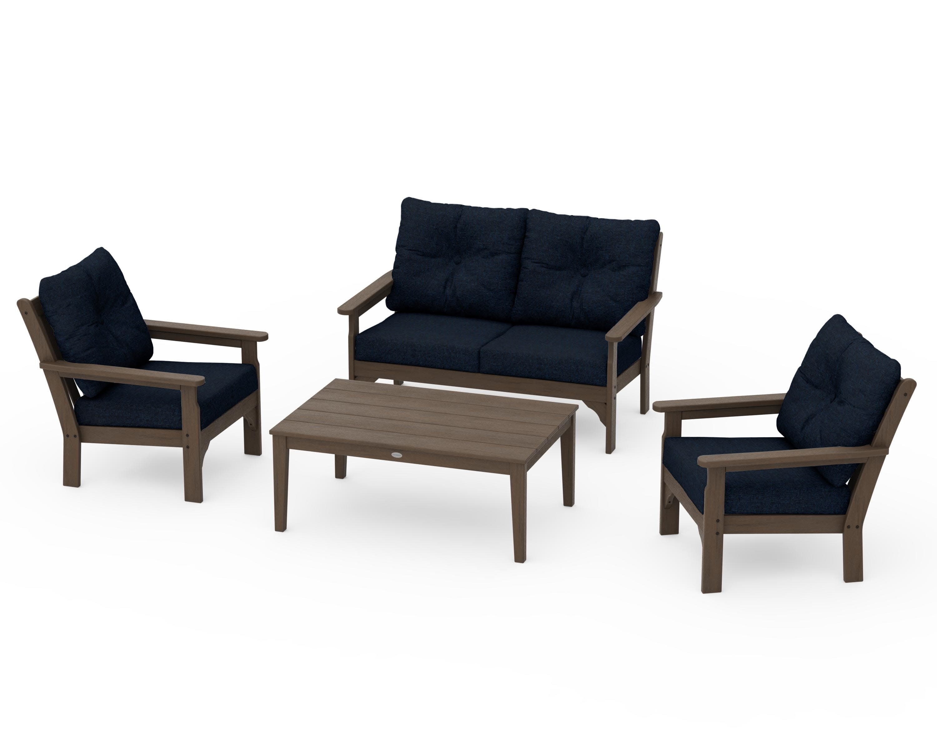 Vineyard 4-Piece Deep Seating Set in Kona / Marine Indigo