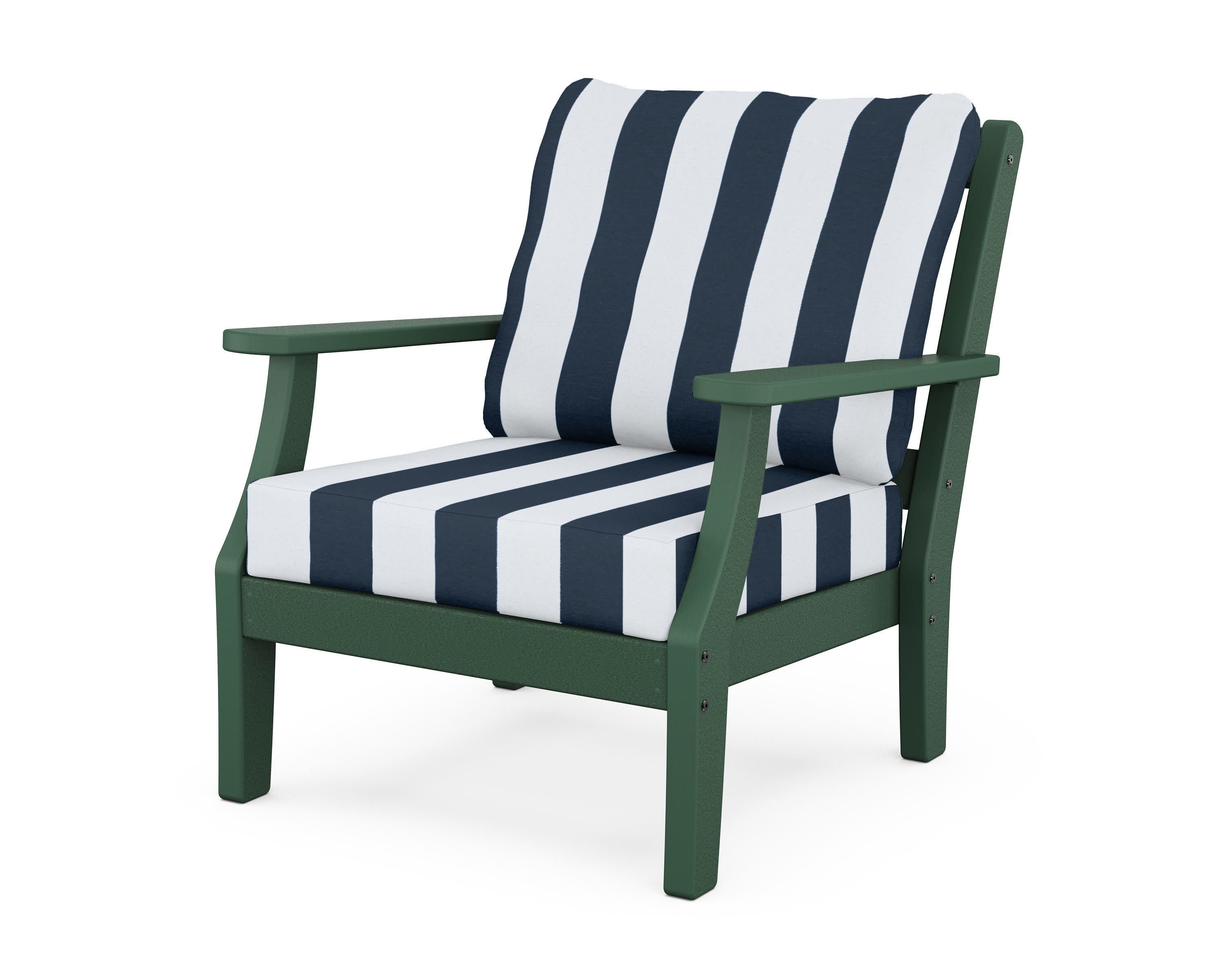 Chinoiserie Deep Seating Chair in Green / Cabana Stripe Marine Indigo