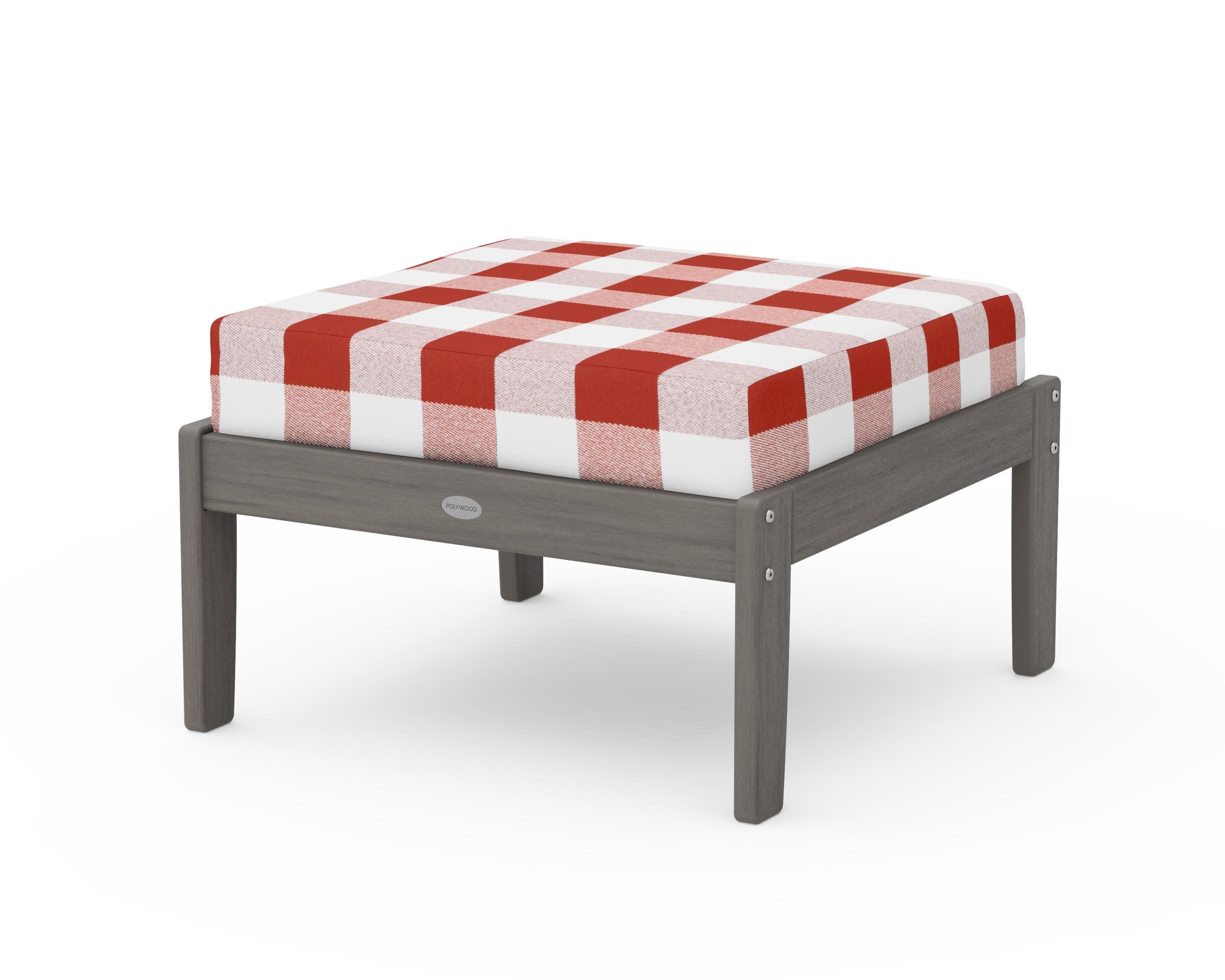 Braxton Deep Seating Ottoman in Driftwood / Buffalo Plaid Crimson