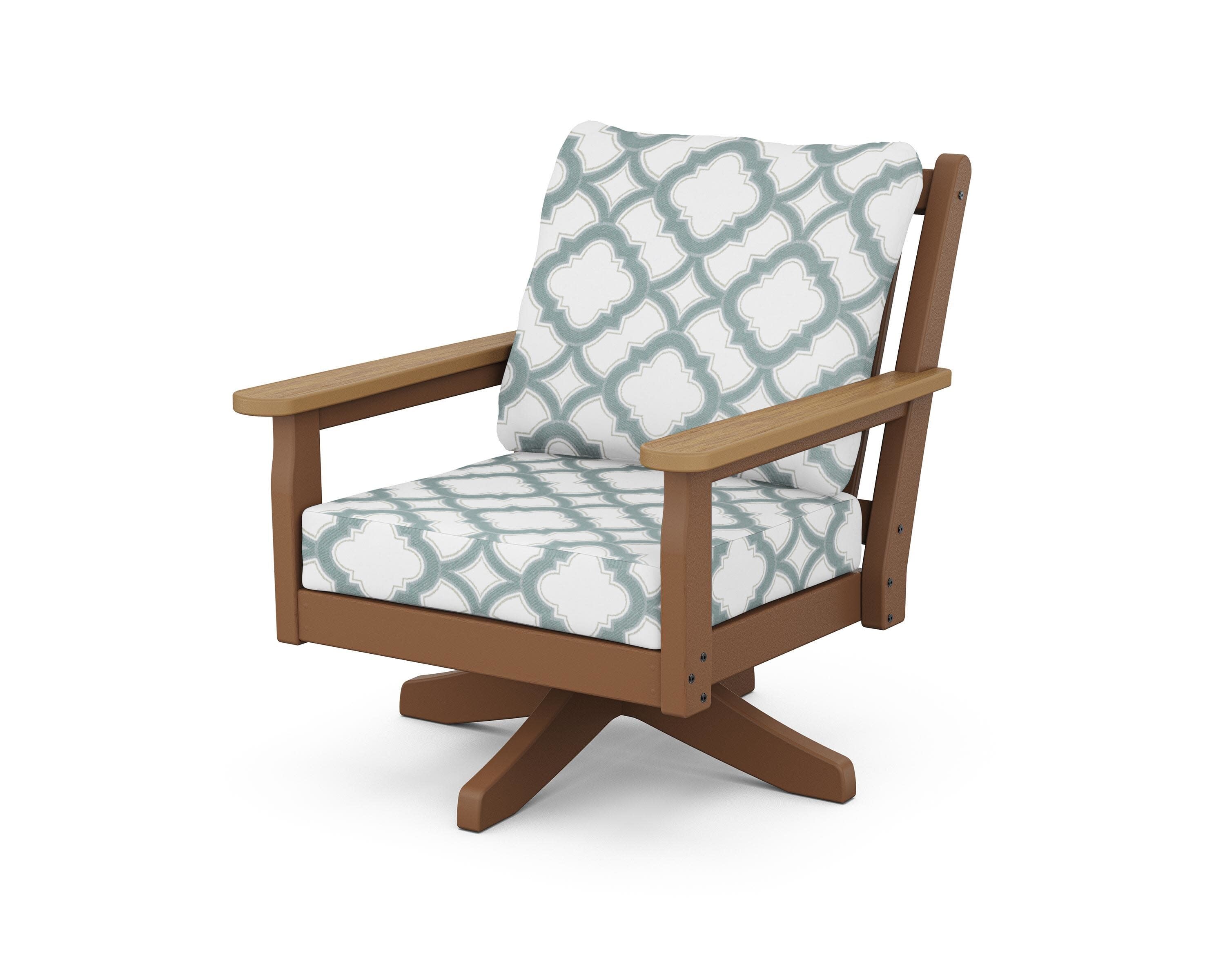 Chippendale Deep Seating Swivel Chair in Teak / Natural / Trellis Glacier Spa