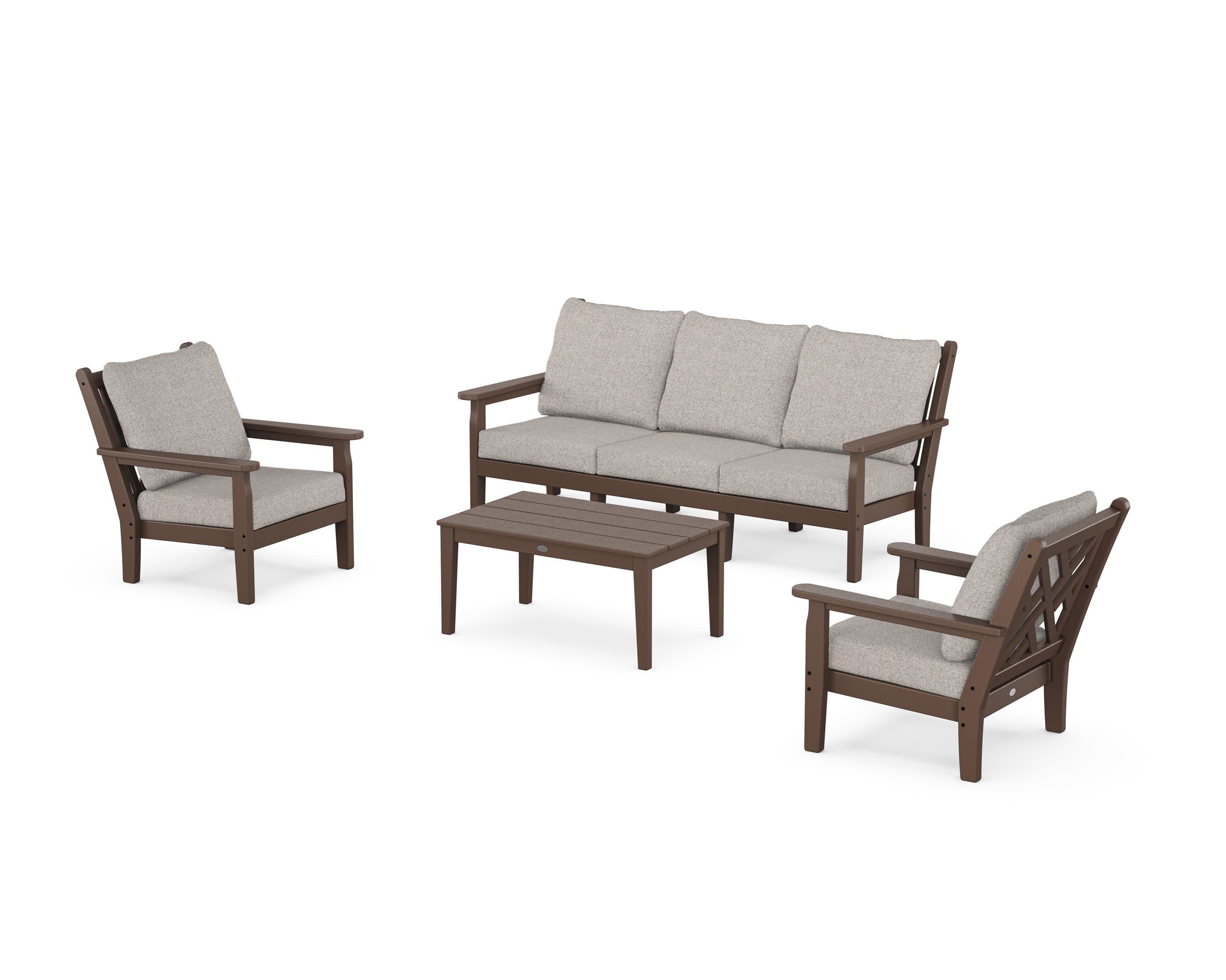 Chippendale 4-Piece Deep Seating Set with Sofa in Mahogany / Weathered Tweed