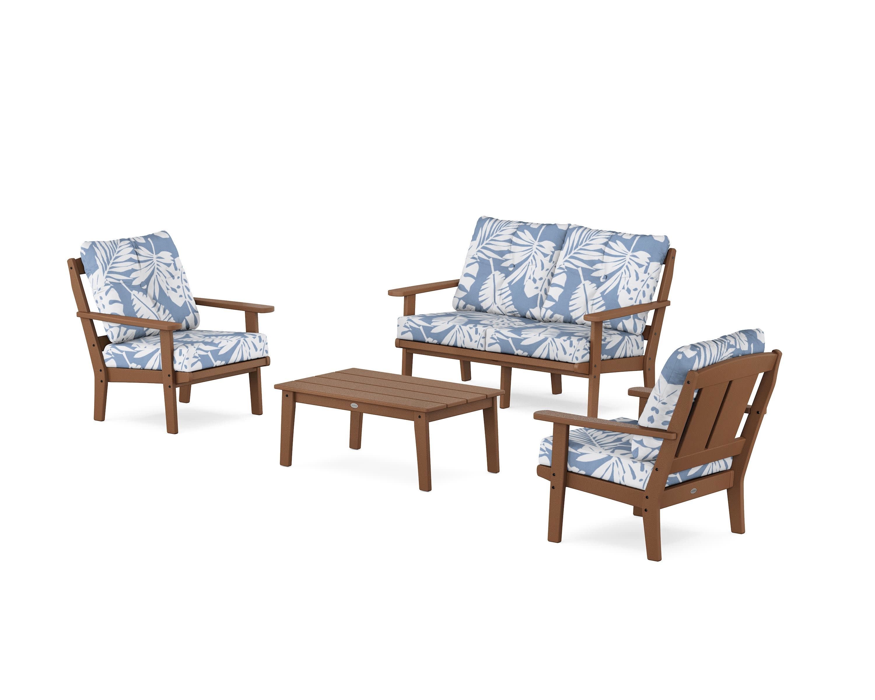 Mission 4-Piece Deep Seating Set with Loveseat in Teak / Leaf Sky Blue