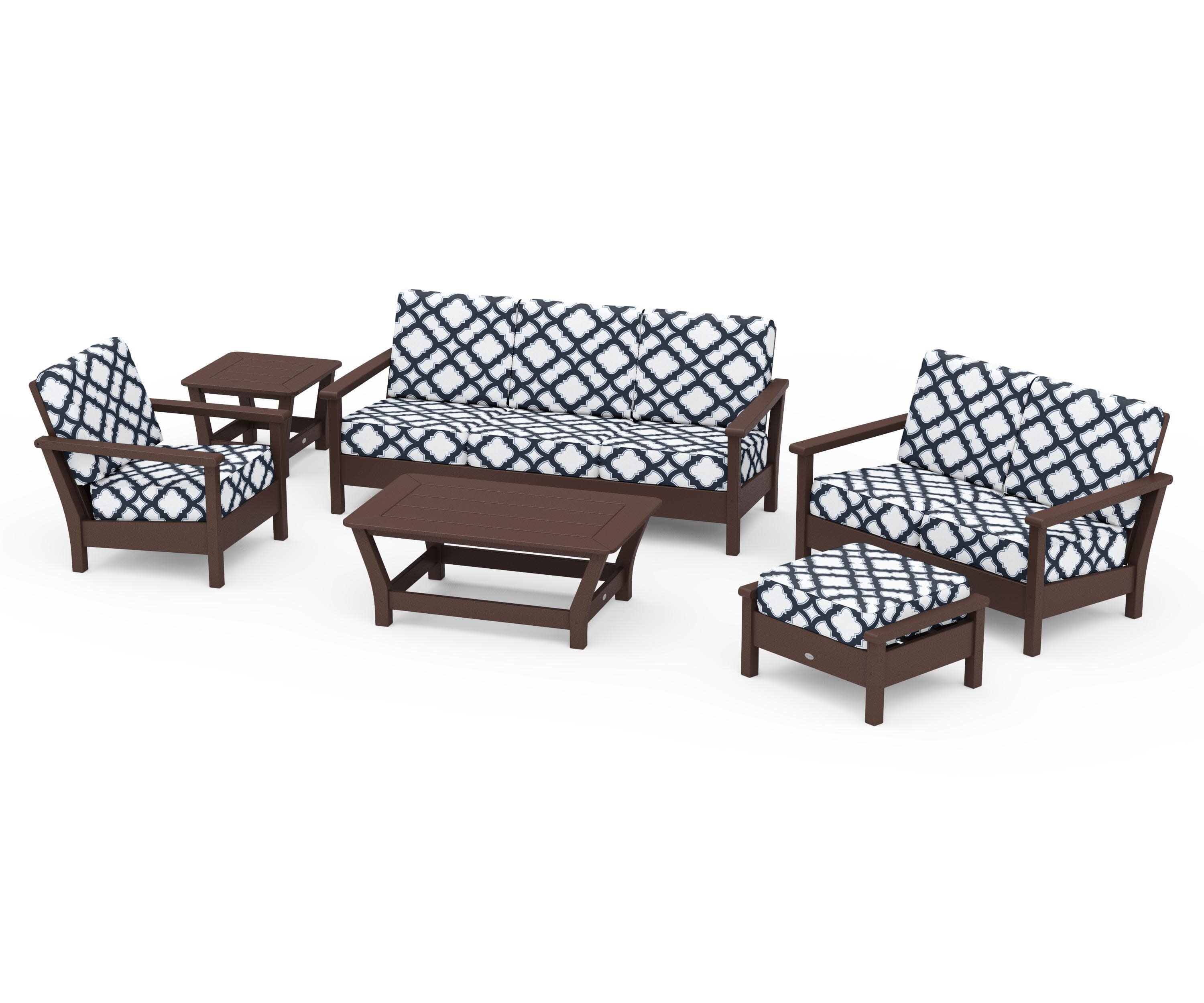 Harbour 6-Piece Outdoor Living Set in Mahogany / Trellis Marine Indigo