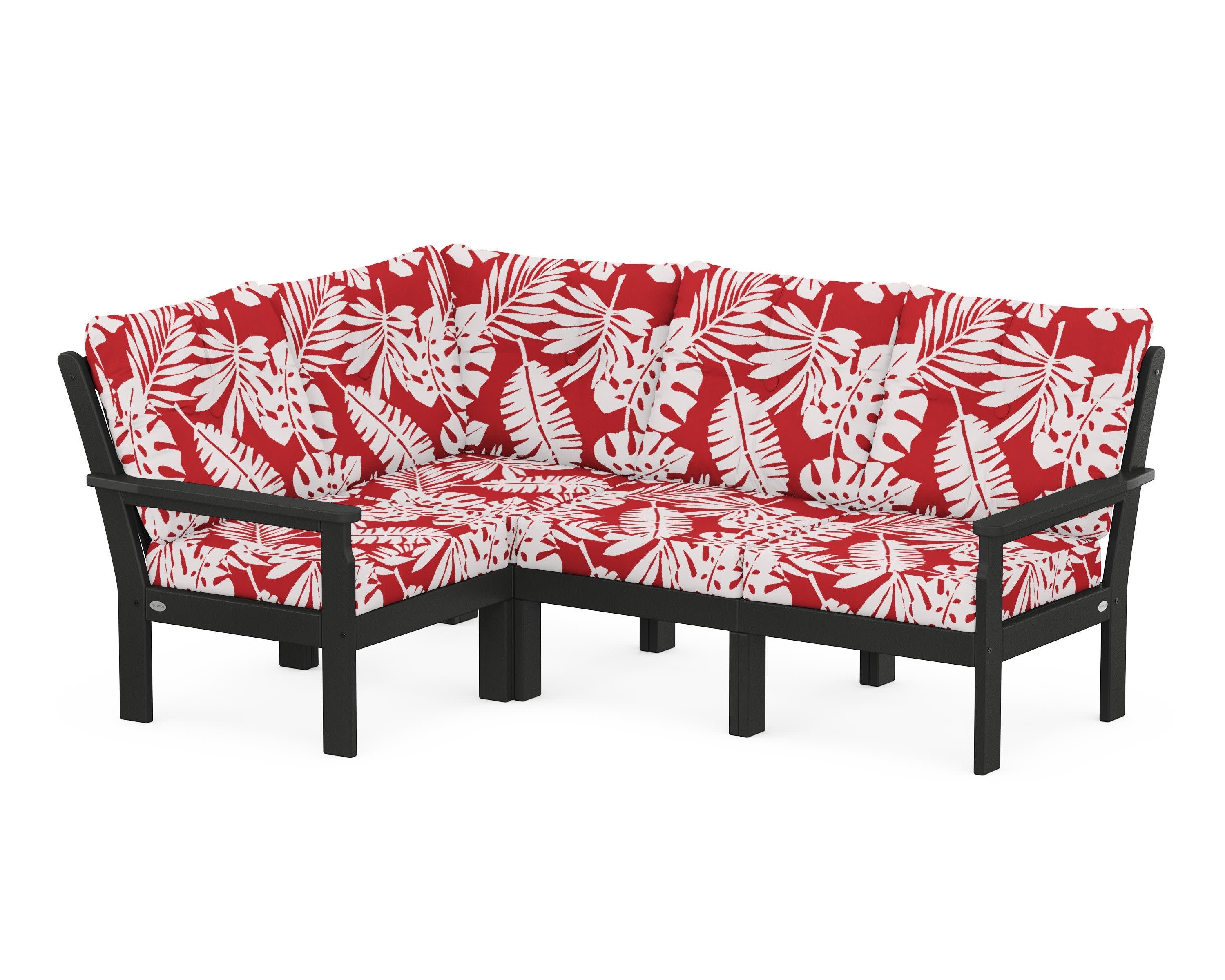 Vineyard 4-Piece Sectional in Black / Leaf Crimson