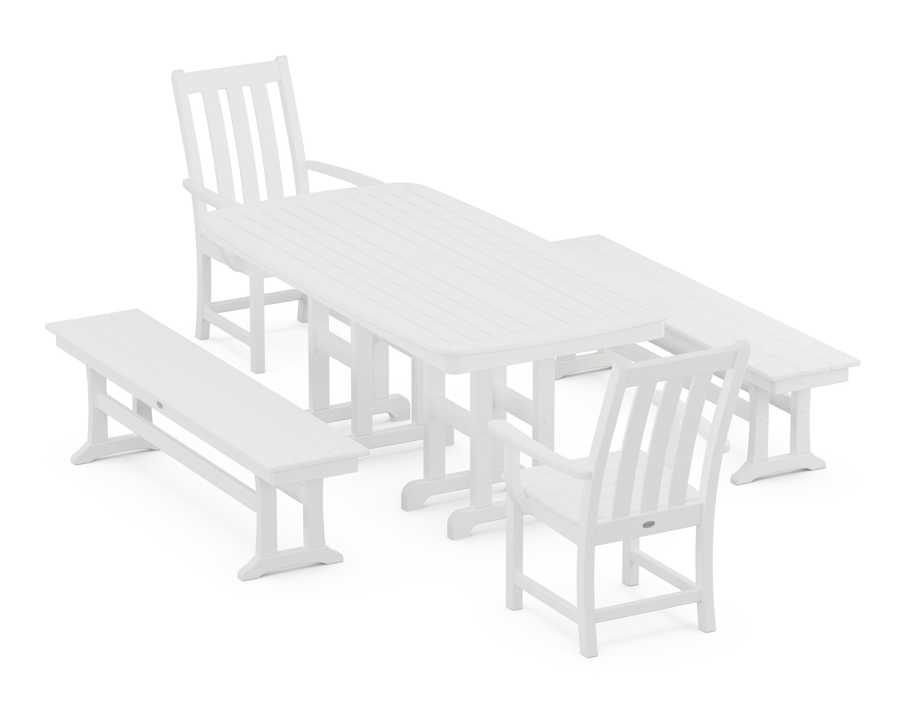 Vineyard 5-Piece Dining Set with Benches in White