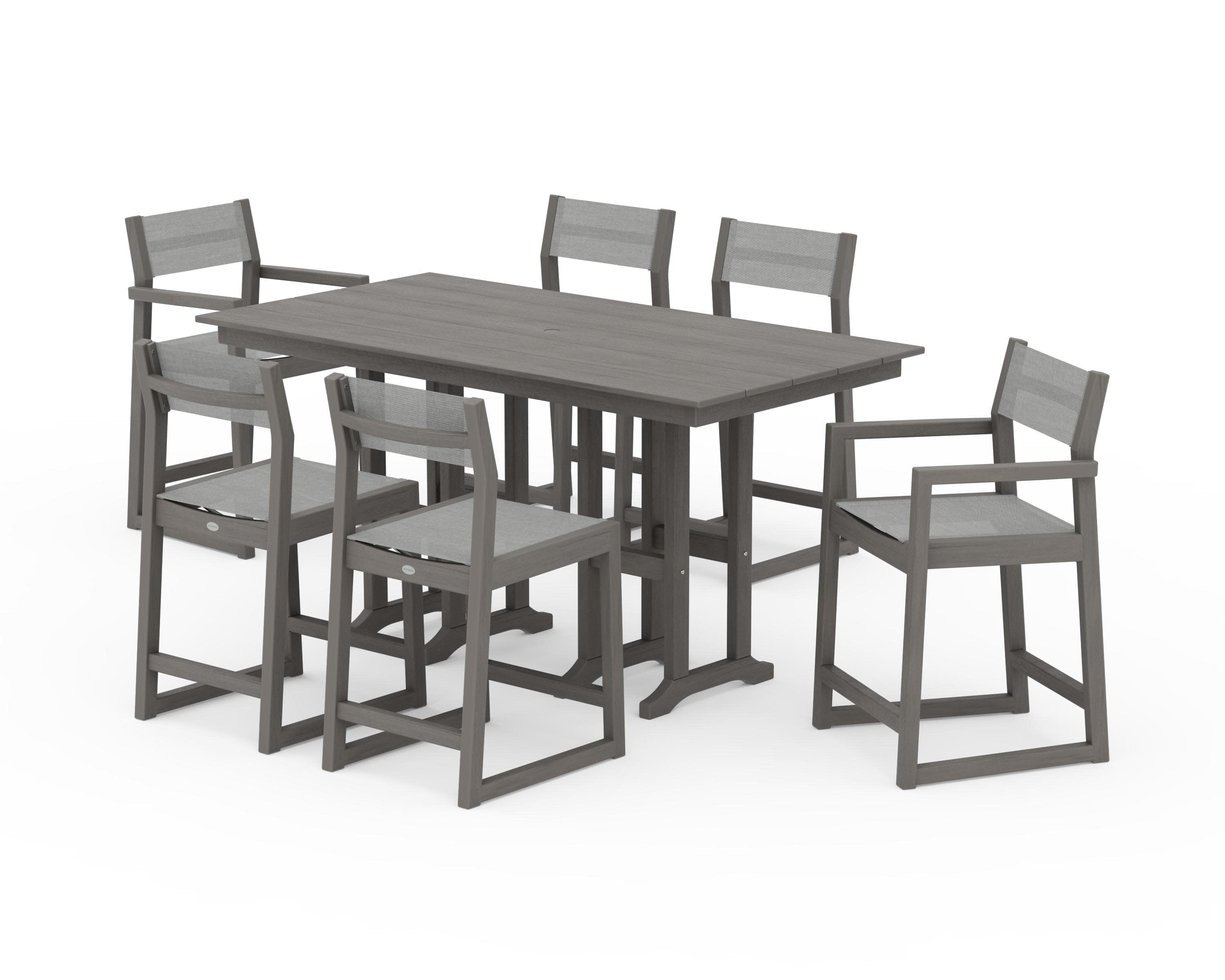 EDGE Sling 7-Piece Farmhouse Counter Set in Driftwood / Metallic Sling