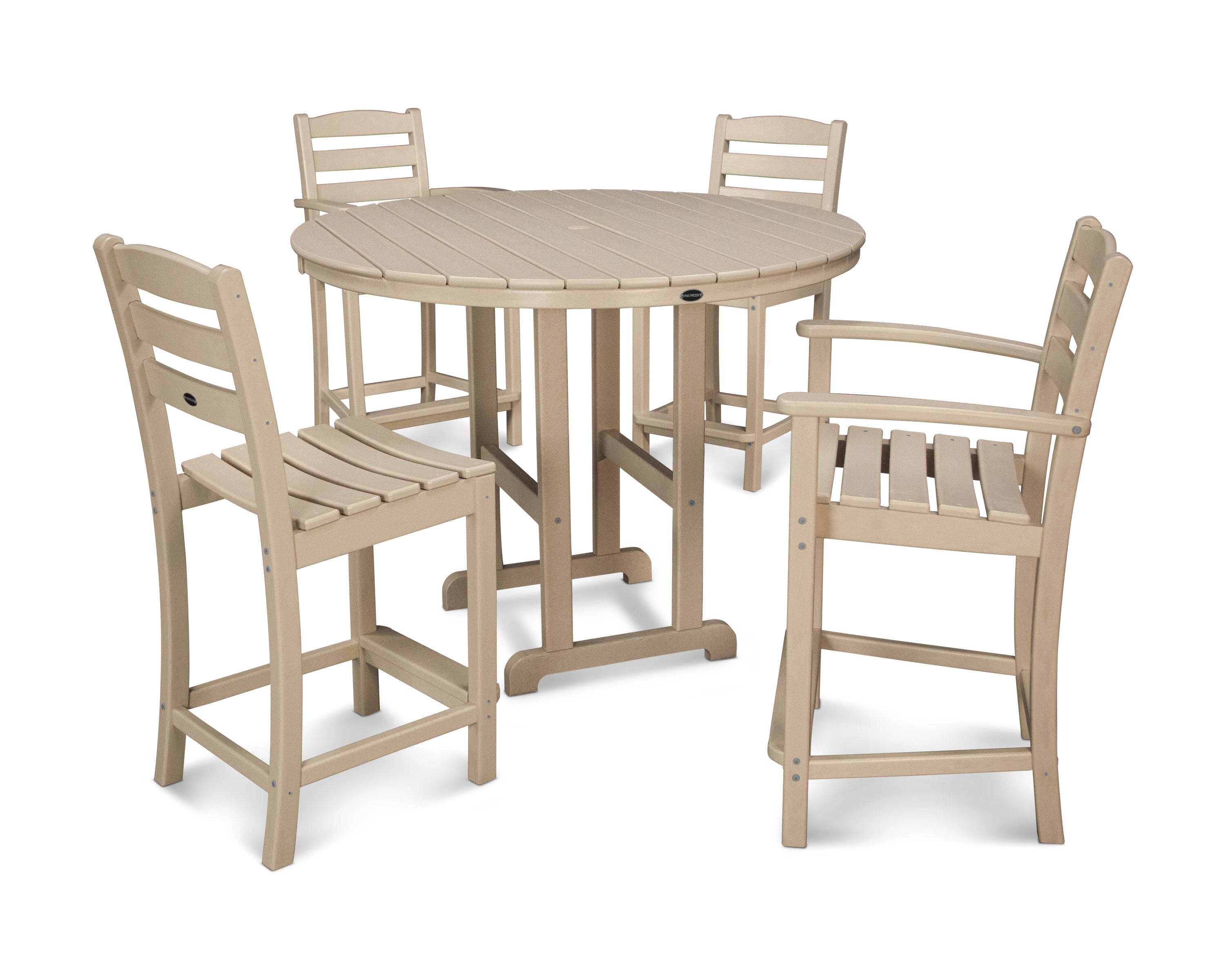 La Casa Caf 5-Piece Round Farmhouse Counter Dining Set in Sand