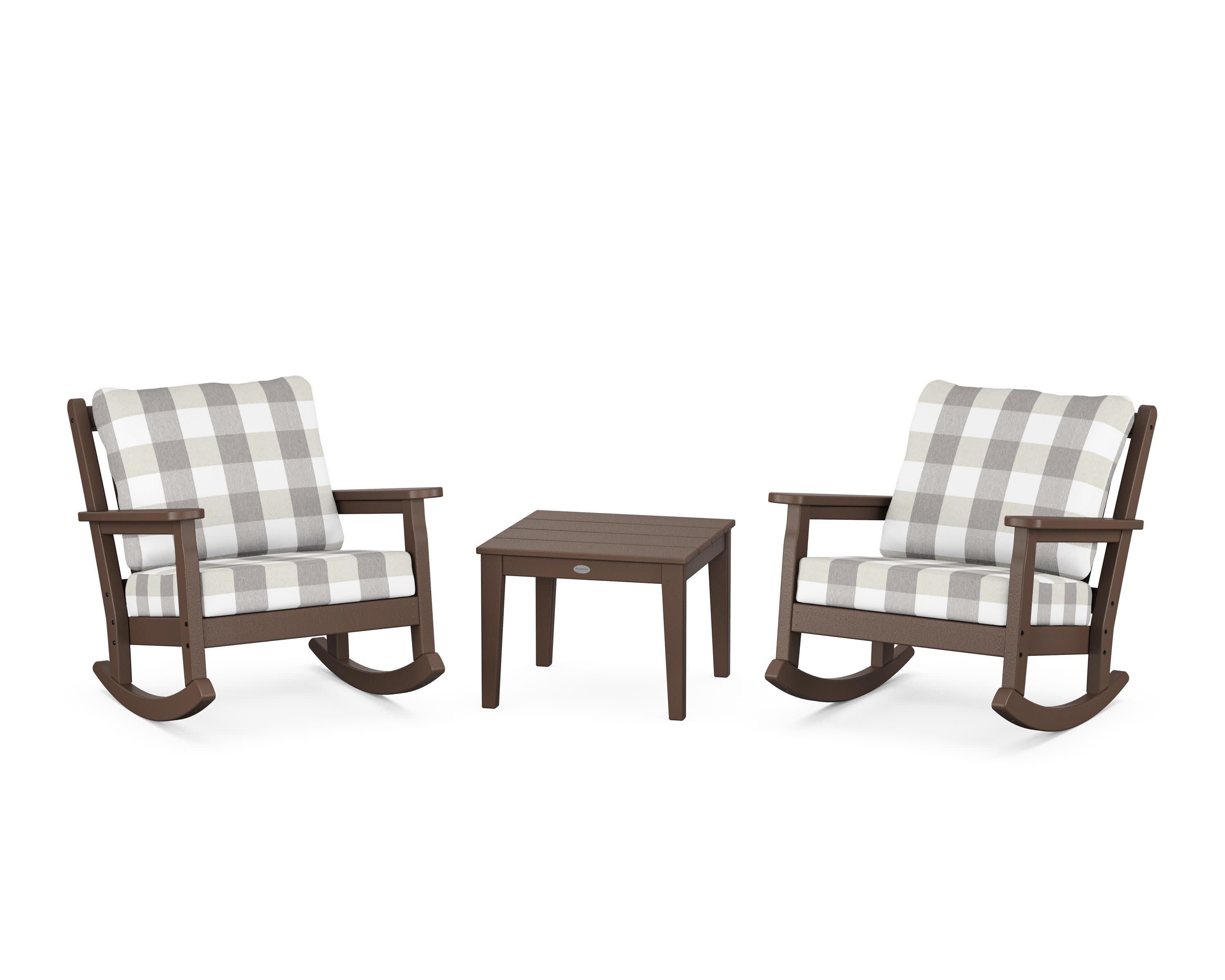 Chippendale 3-Piece Deep Seating Rocker Set in Mahogany / Buffalo Plaid Grey Mist