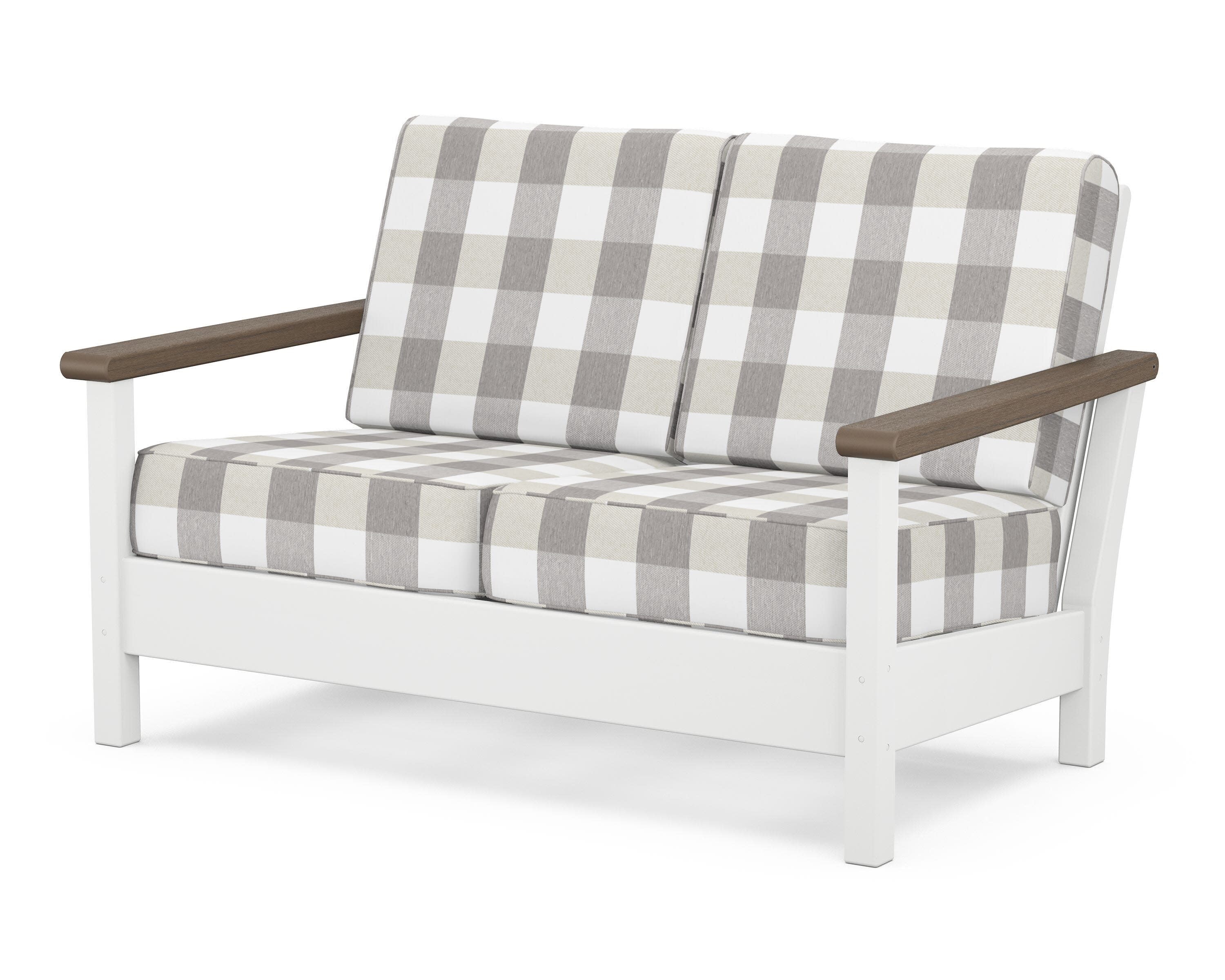 Harbour Deep Seating Loveseat in White / Kona / Buffalo Plaid Grey Mist