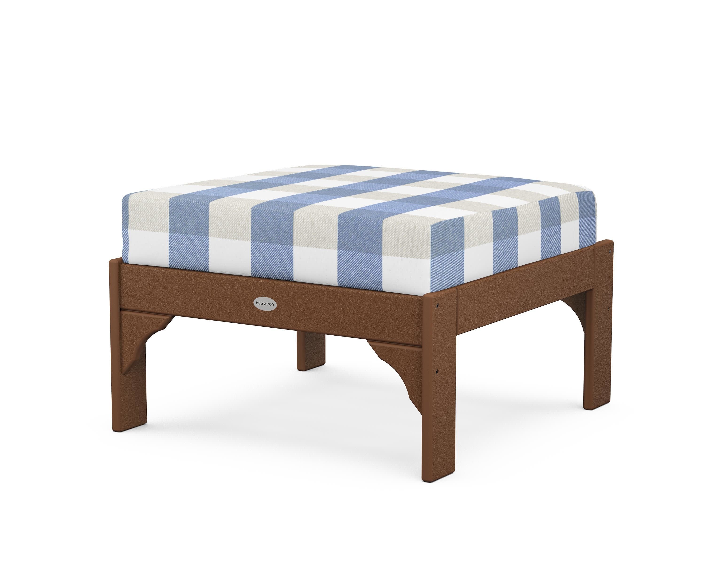 Vineyard Deep Seating Ottoman in Teak / Buffalo Plaid Sky Blue