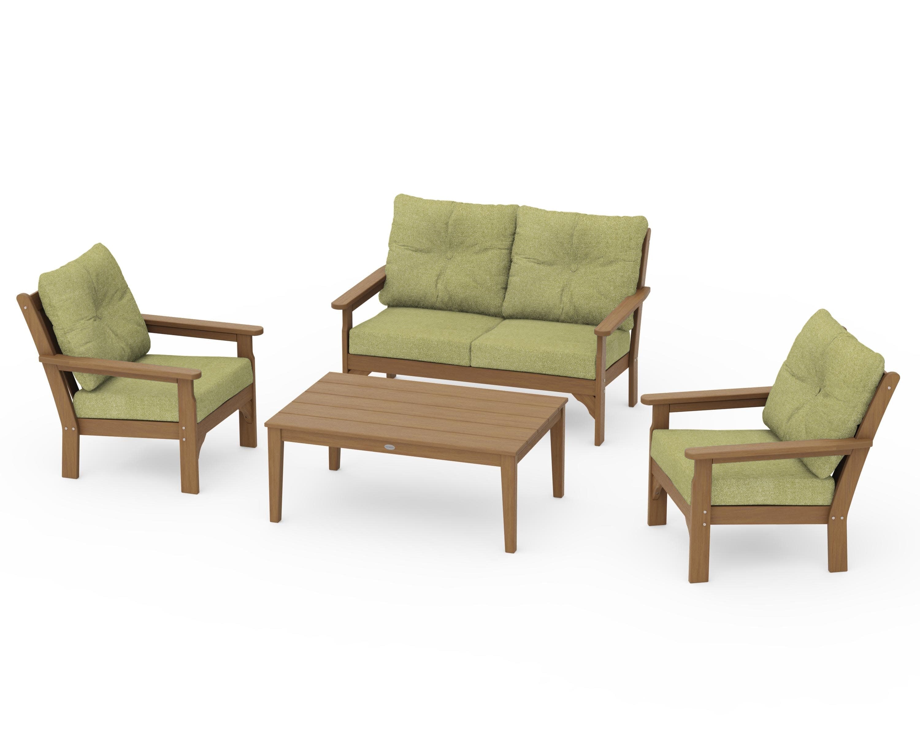 Vineyard 4-Piece Deep Seating Set in Natural / Chartreuse Boucle