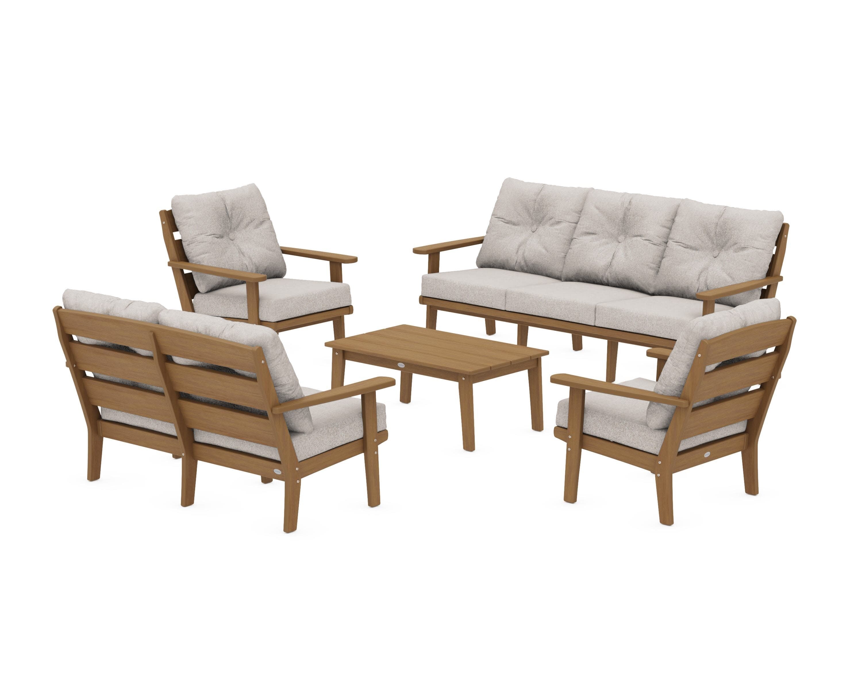 Lakeside 5-Piece Lounge Sofa Set in Natural / Weathered Tweed