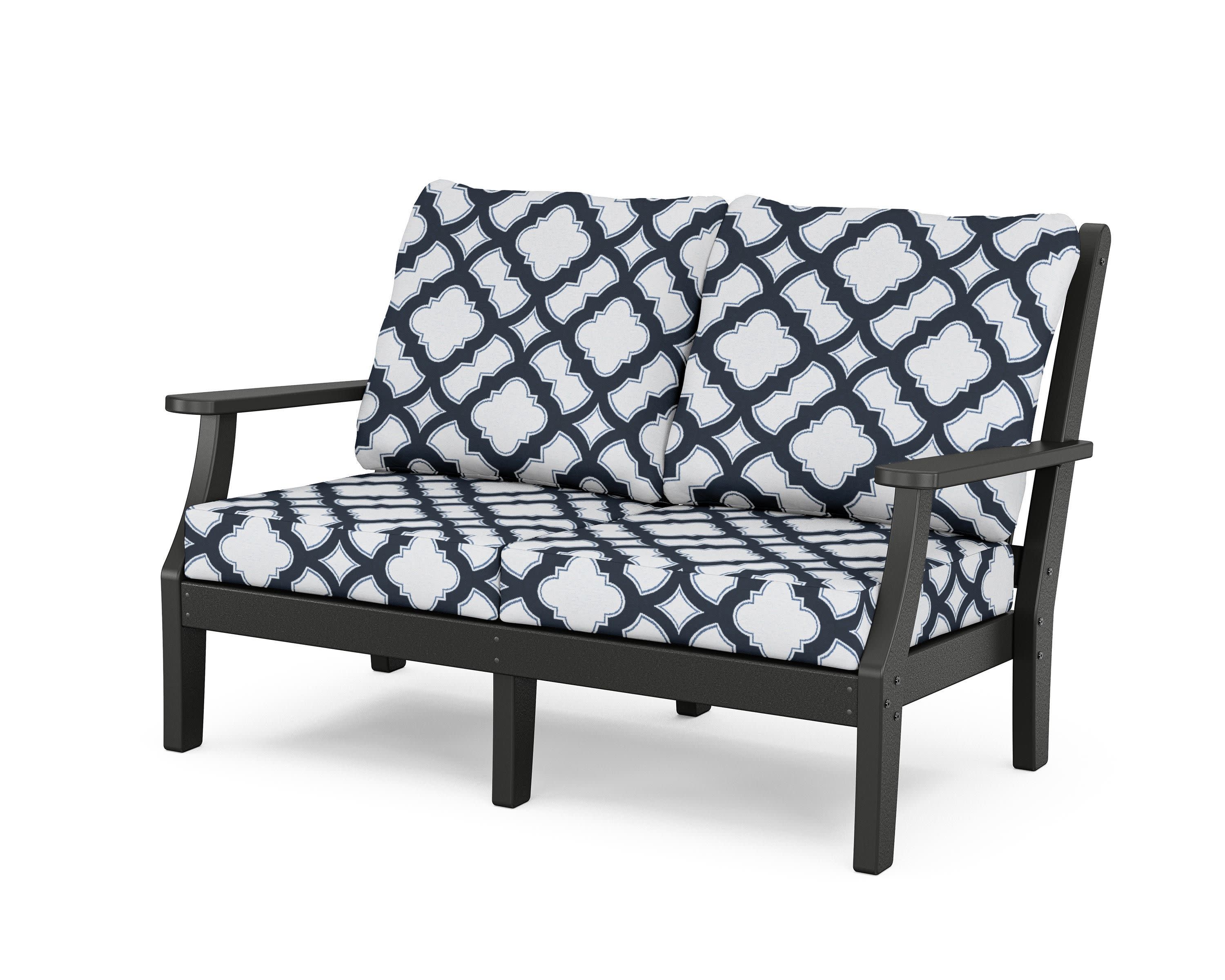 Wovendale Deep Seating Loveseat in Black / Trellis Marine Indigo