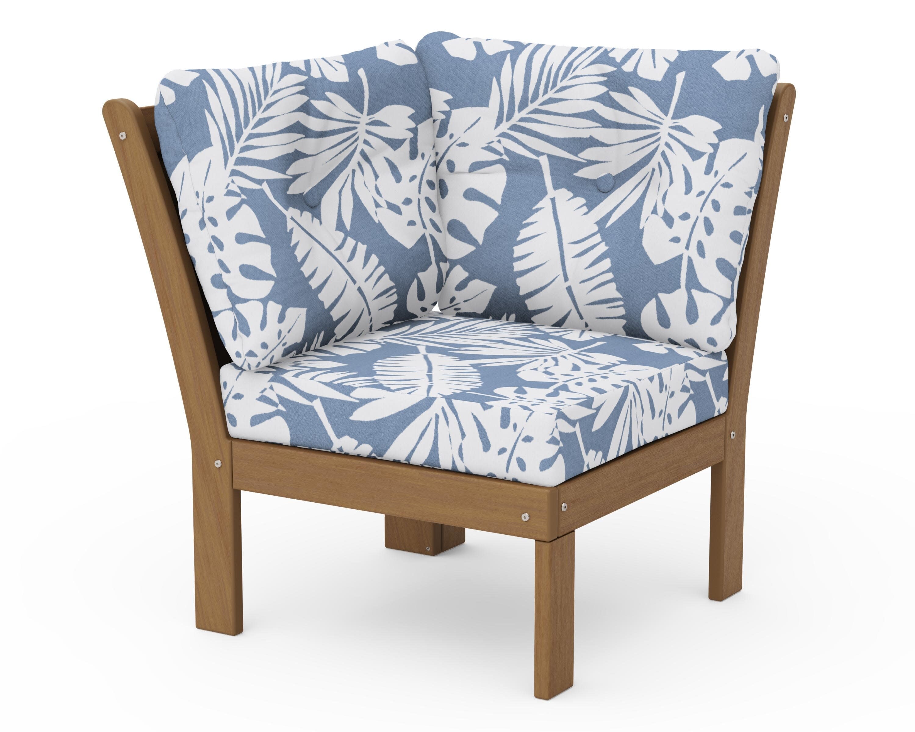 Vineyard Modular Corner Chair in Natural / Leaf Sky Blue