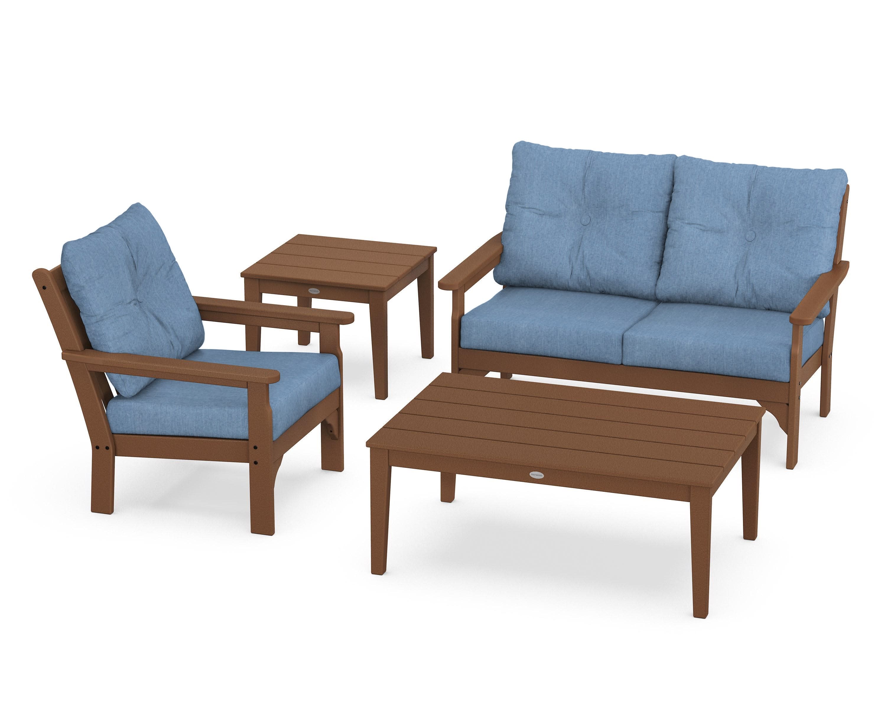 Vineyard 4-Piece Deep Seating Set in Teak / Sky Blue