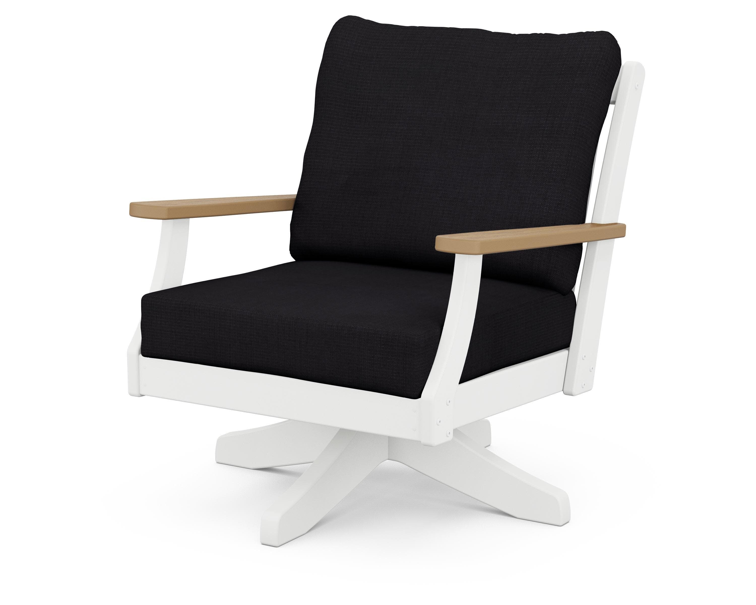 Braxton Deep Seating Swivel Chair in White / Natural / Midnight Linen