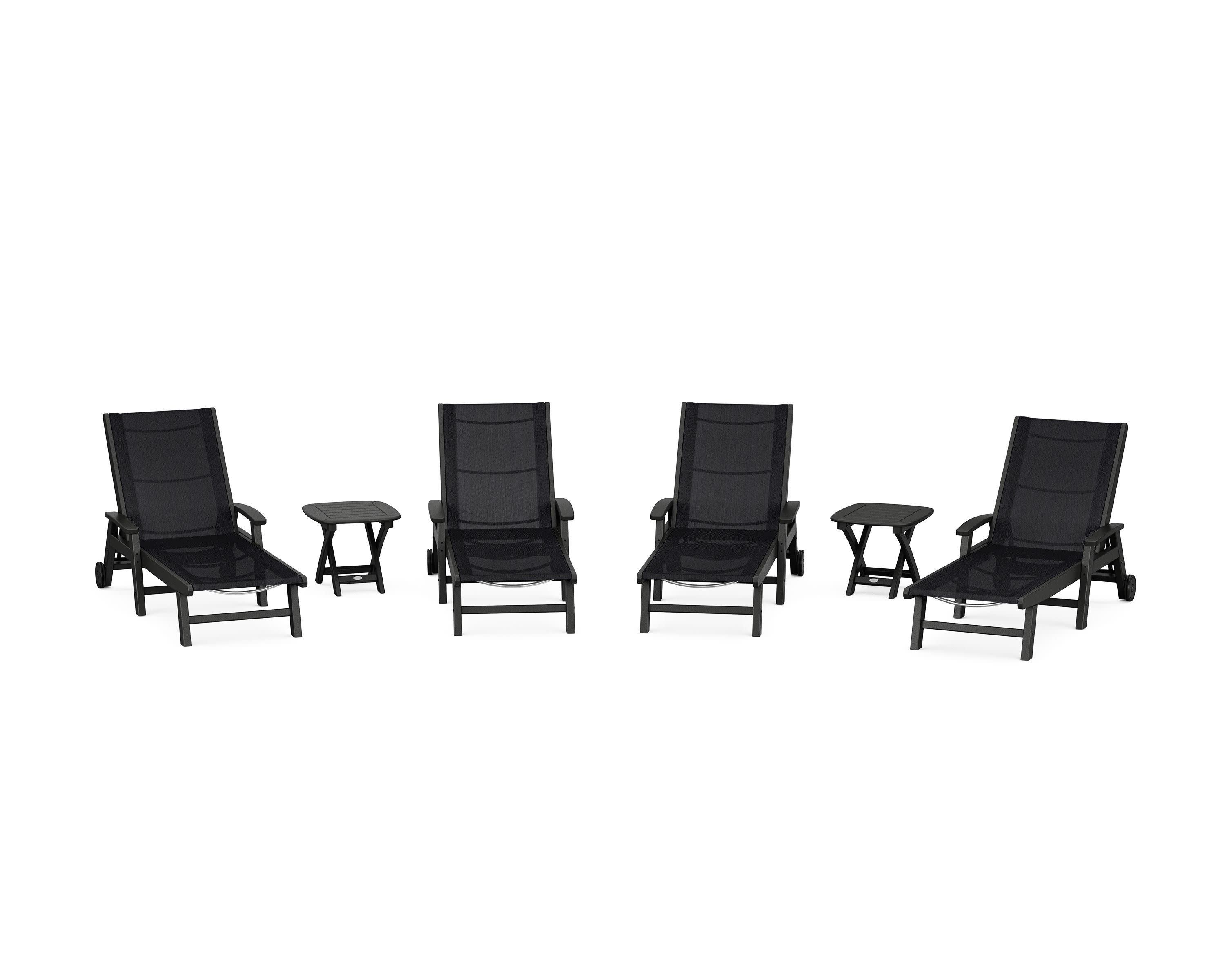 Coastal Chaise 6-Piece Set with Wheels in Black / Black Sling