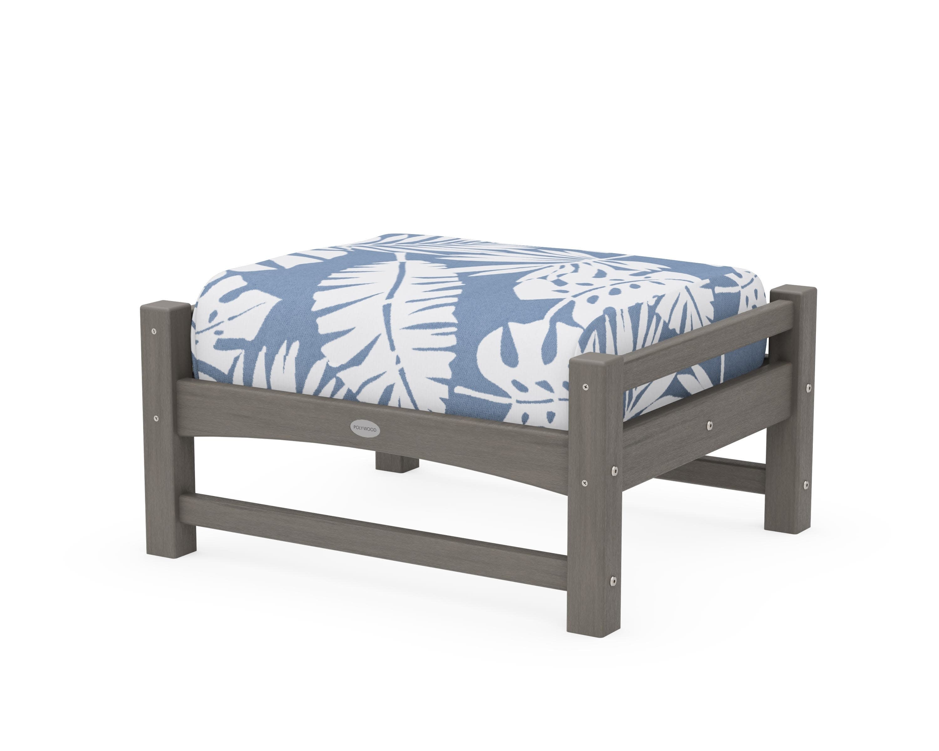 Club Ottoman in Driftwood / Leaf Sky Blue