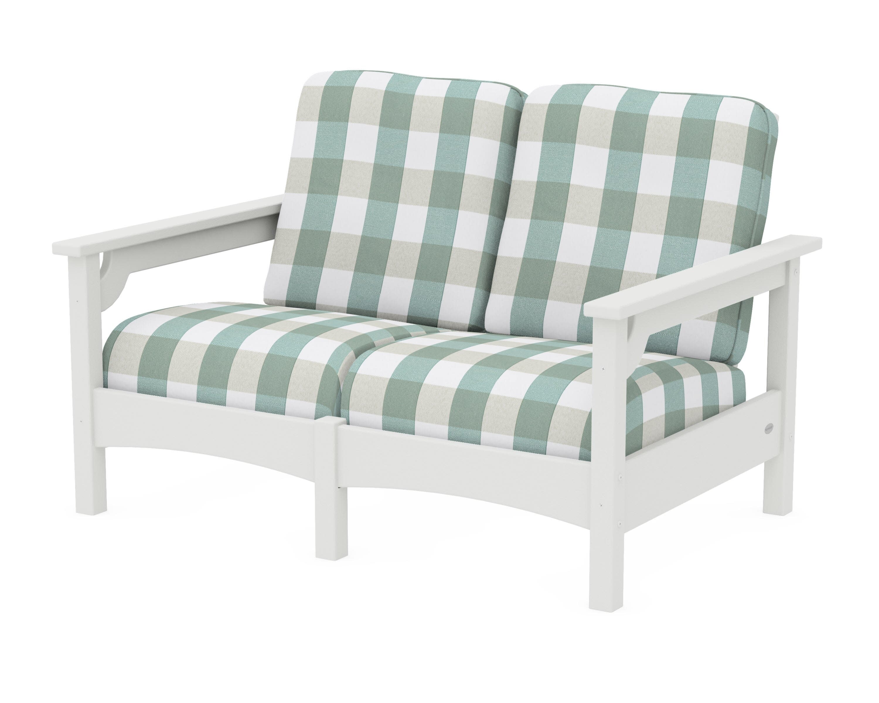 Club Loveseat in Vintage White / Buffalo Plaid Glacier Spa