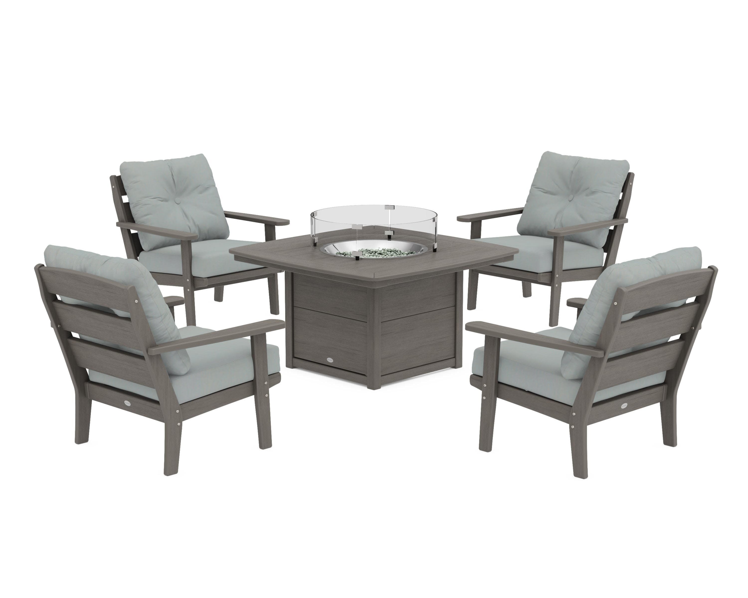 Lakeside 5-Piece Deep Seating Set with Nautical Fire Pit Table in Driftwood / Spa