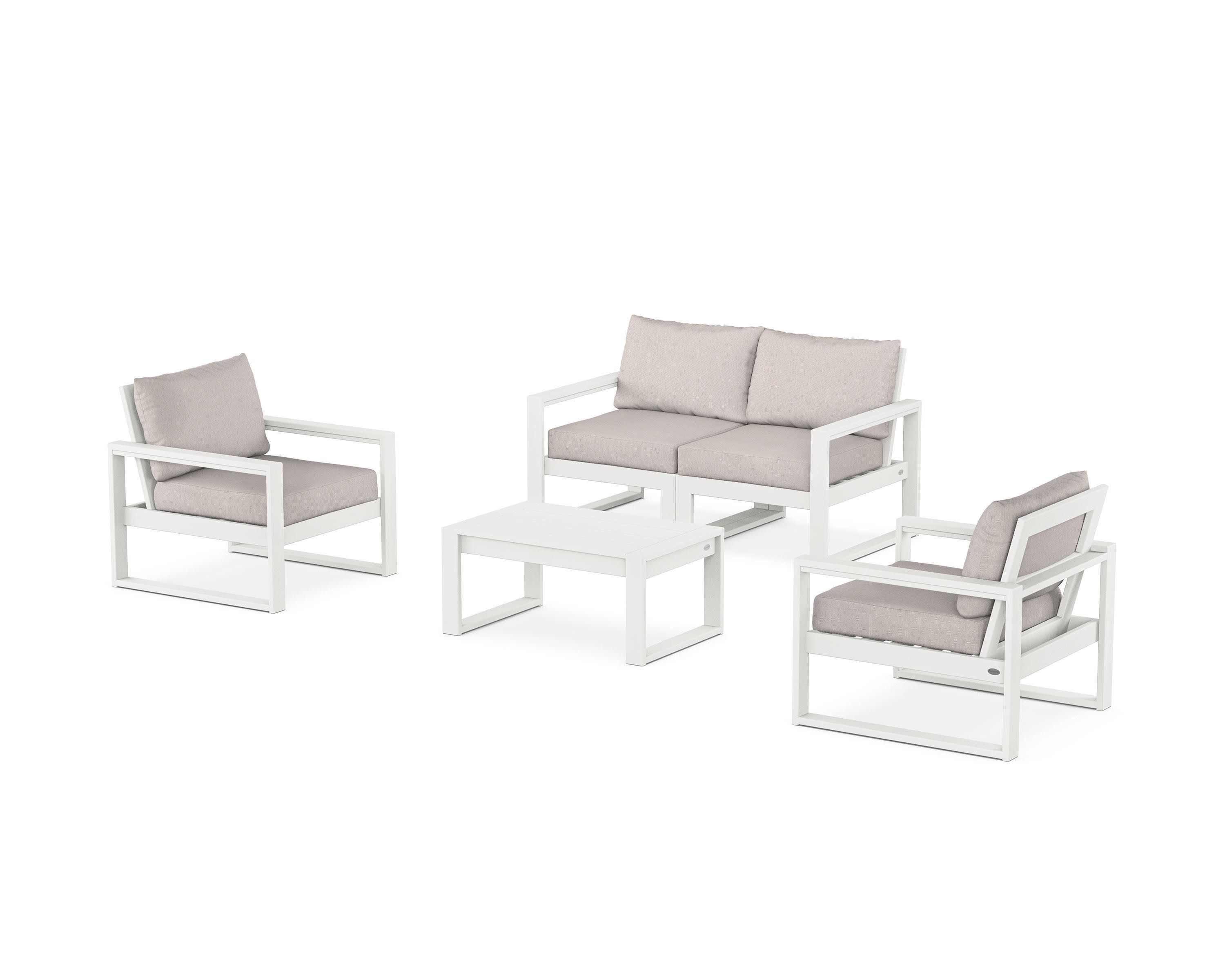 EDGE Sectional 4-Piece Deep Seating Set with Loveseat in Vintage White / Dune Burlap