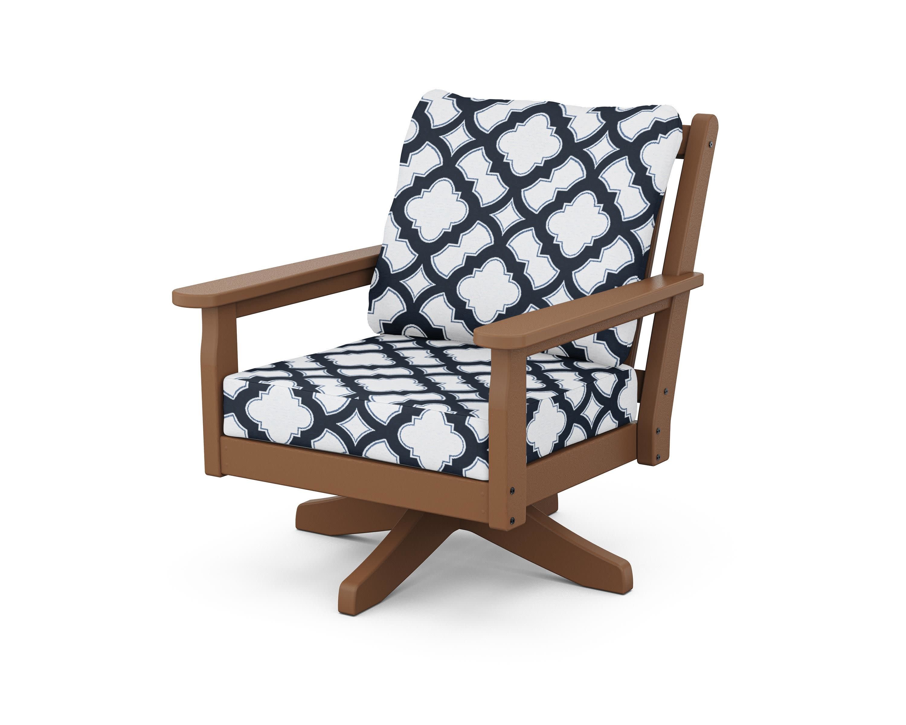 Chippendale Deep Seating Swivel Chair in Teak / Trellis Marine Indigo