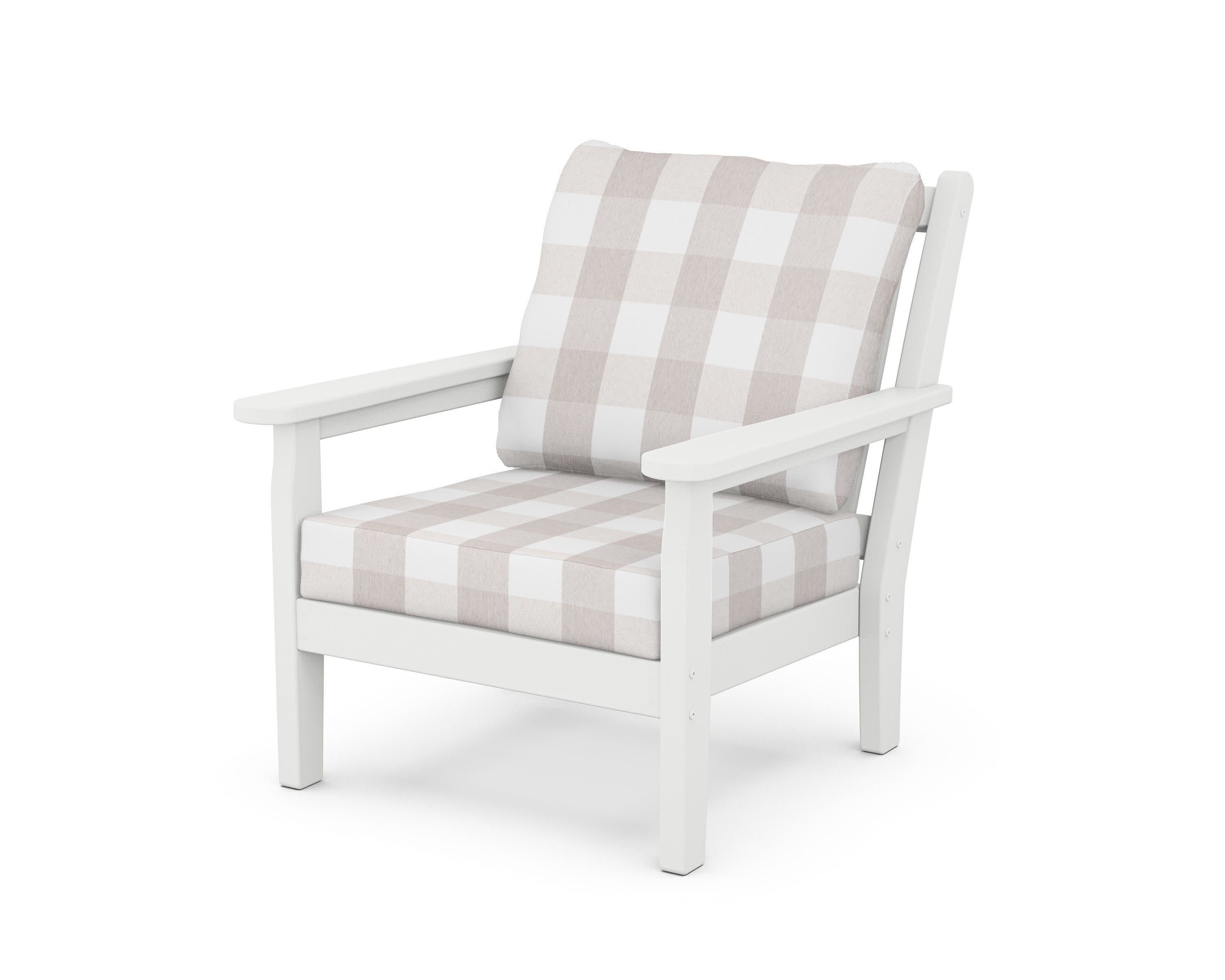 Chippendale Deep Seating Chair in White / Buffalo Plaid Dune Burlap