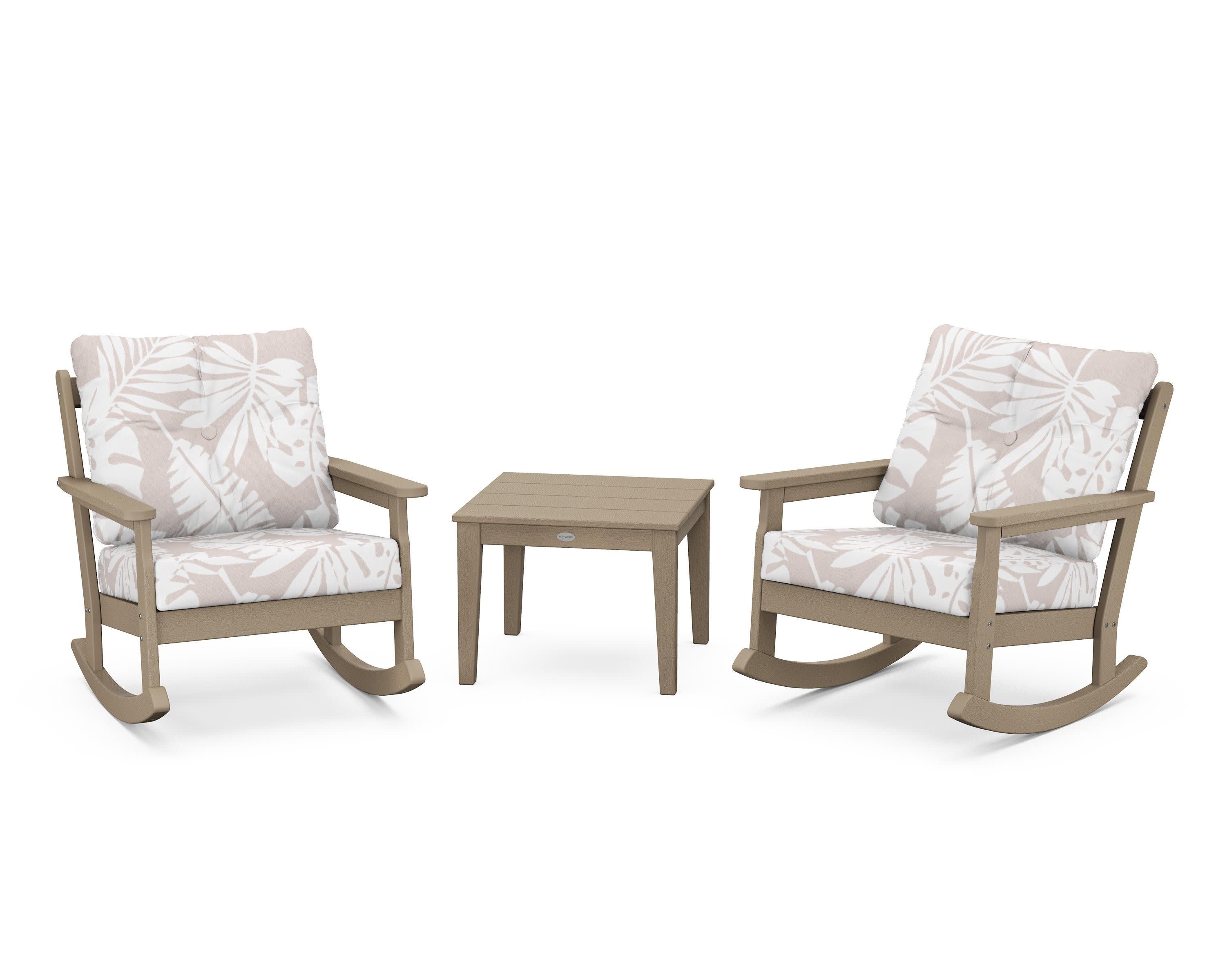 Vineyard 3-Piece Deep Seating Rocker Set in Vintage Sahara / Leaf Dune Burlap