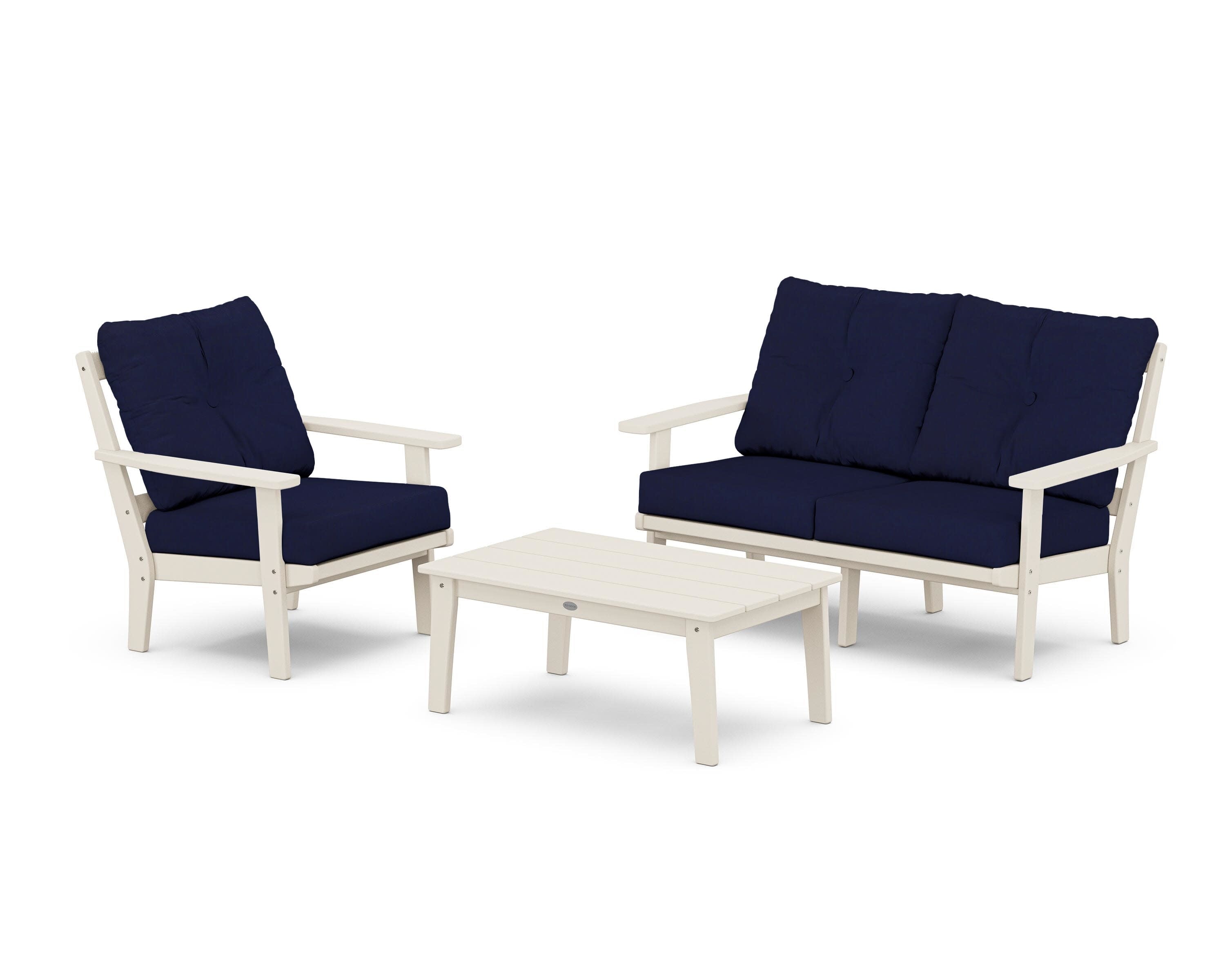 Oxford 3-Piece Deep Seating Set with Loveseat in Sand / Navy