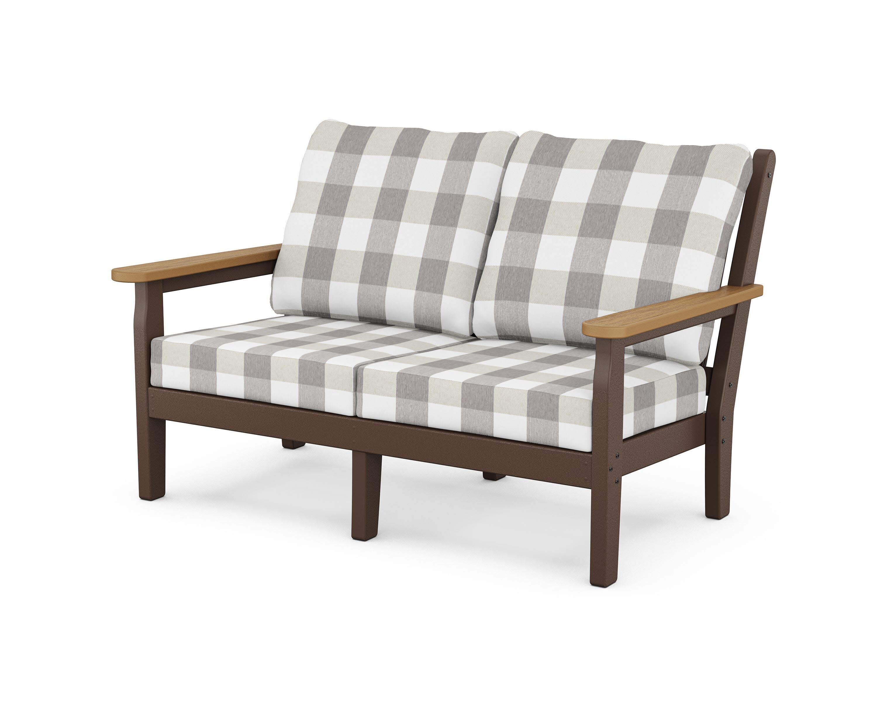 Chippendale Deep Seating Loveseat in Mahogany / Natural / Buffalo Plaid Grey Mist