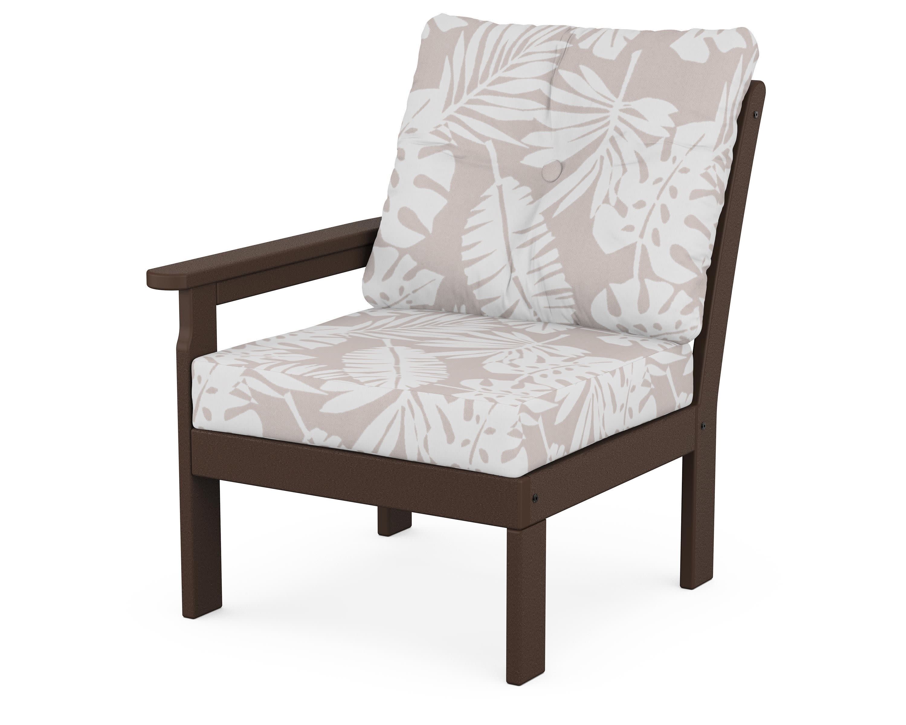 Vineyard Modular Left Arm Chair in Mahogany / Leaf Dune Burlap