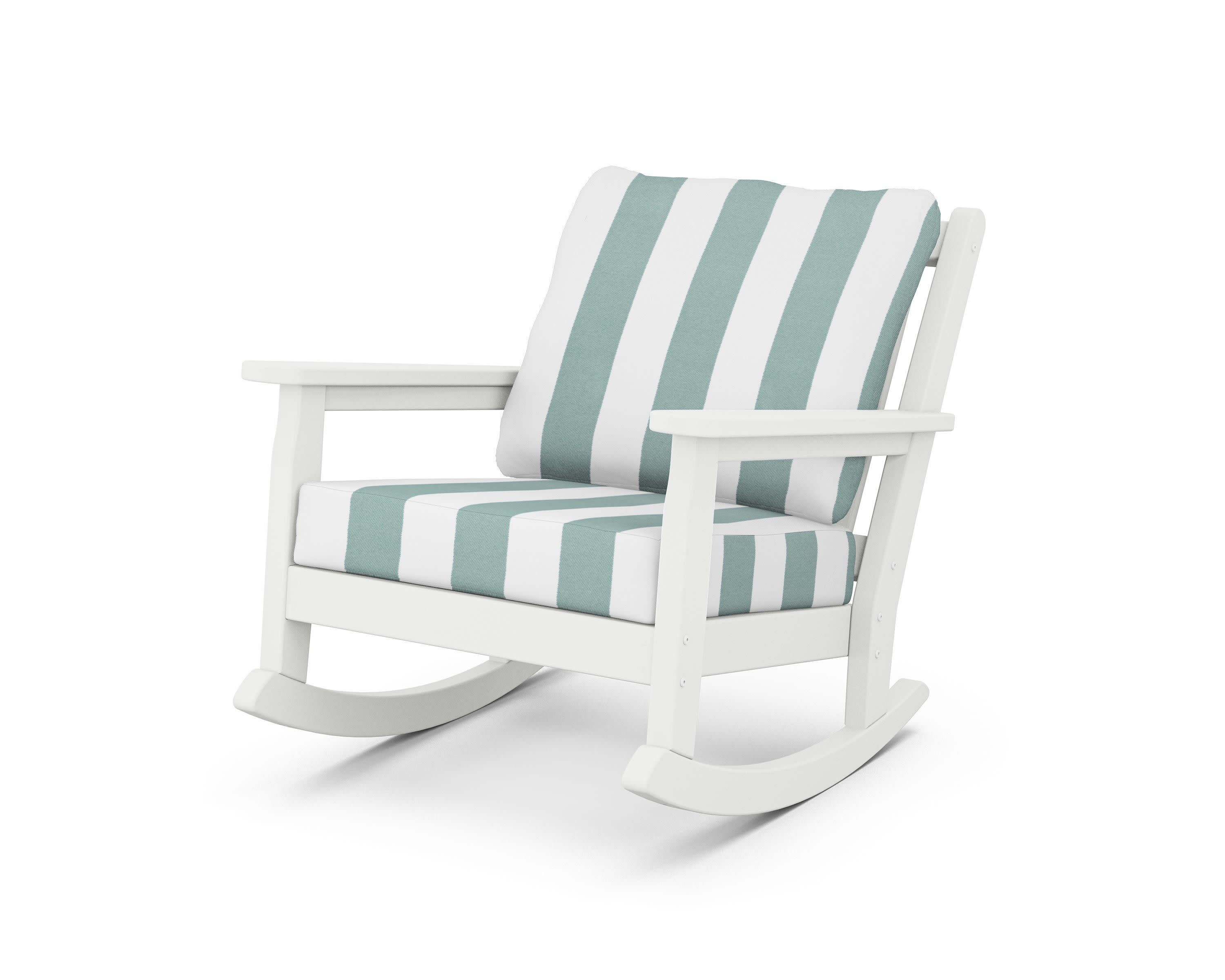 Chippendale Deep Seating Rocking Chair in White / Cabana Stripe Glacier Spa