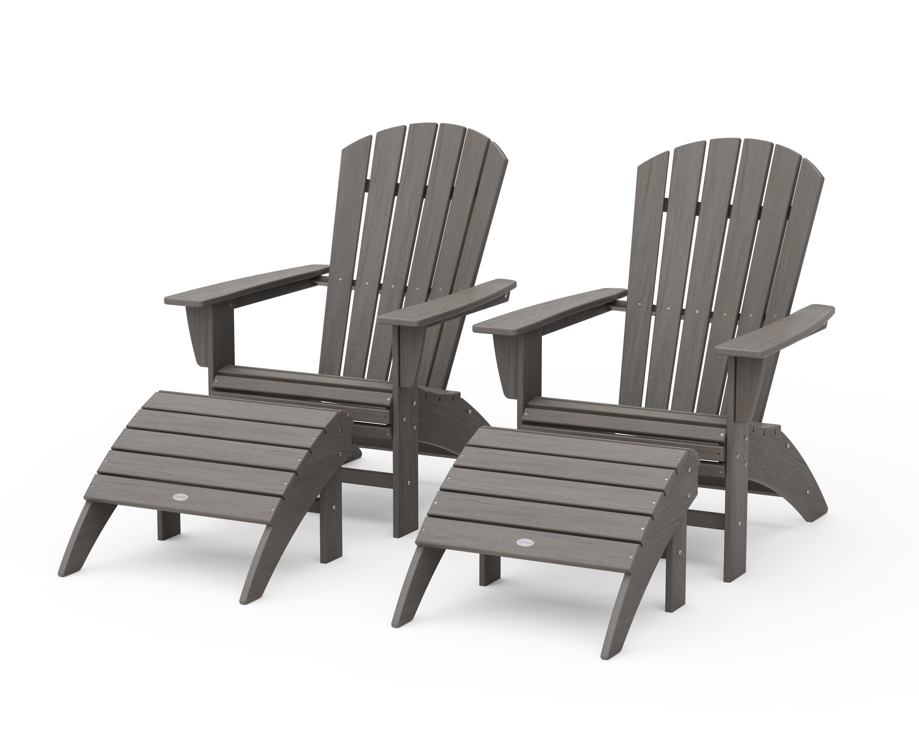 Nautical Curveback Adirondack Chair 4-Piece Set with Ottomans in Driftwood