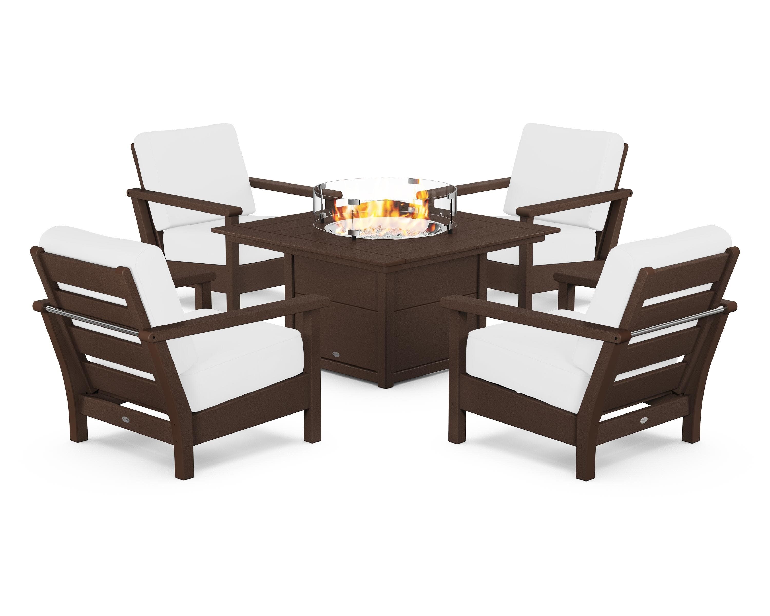 Harbour 5-Piece Conversation Set with Fire Pit Table in Mahogany / Natural