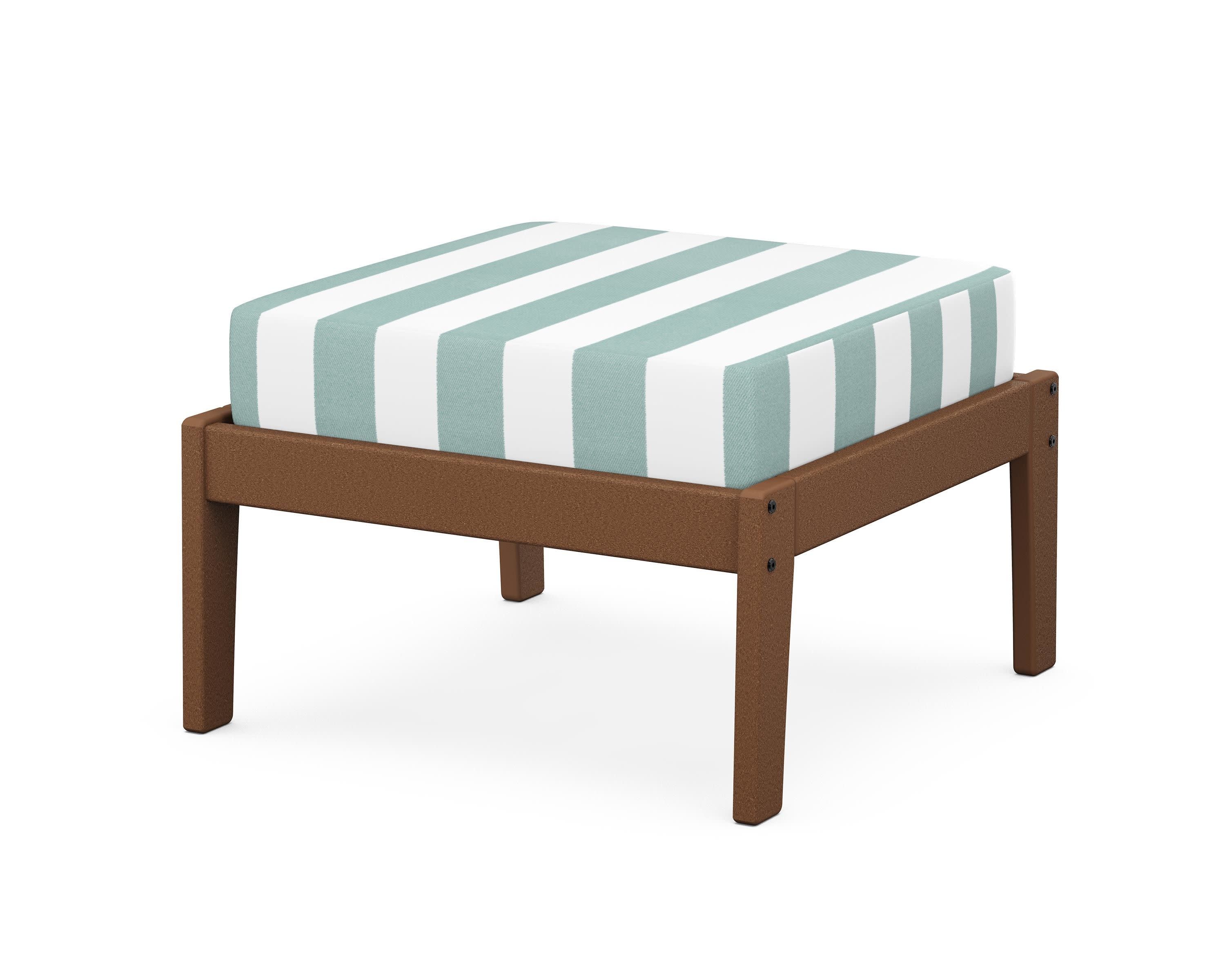 Deep Seating Ottoman in Teak / Cabana Stripe Glacier Spa