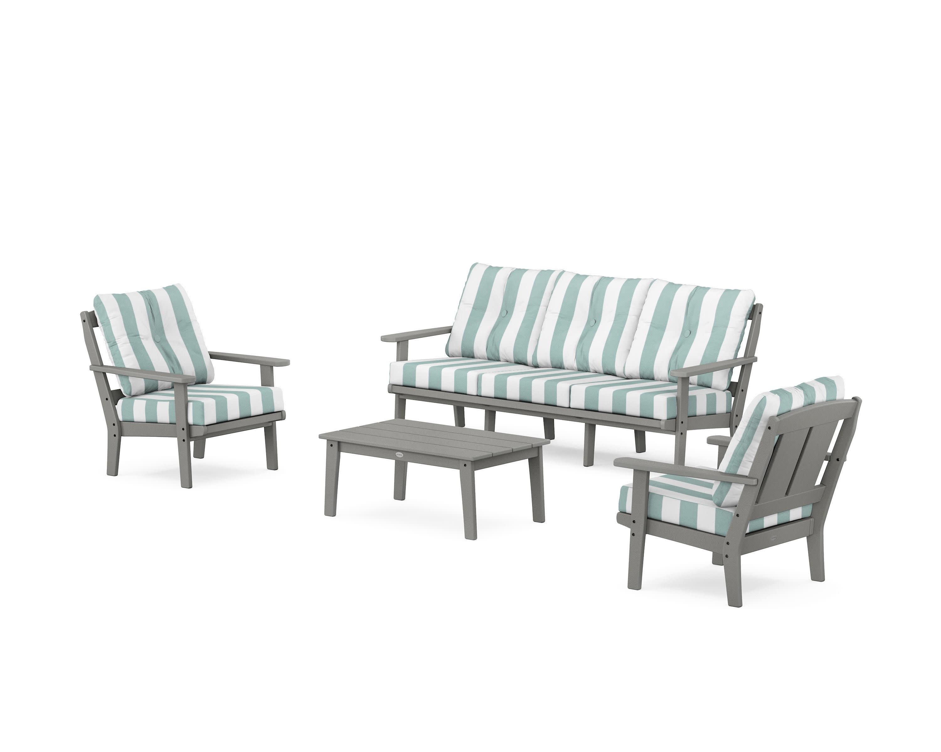 Mission 4-Piece Deep Seating Set with Sofa in Slate Grey / Cabana Stripe Glacier Spa