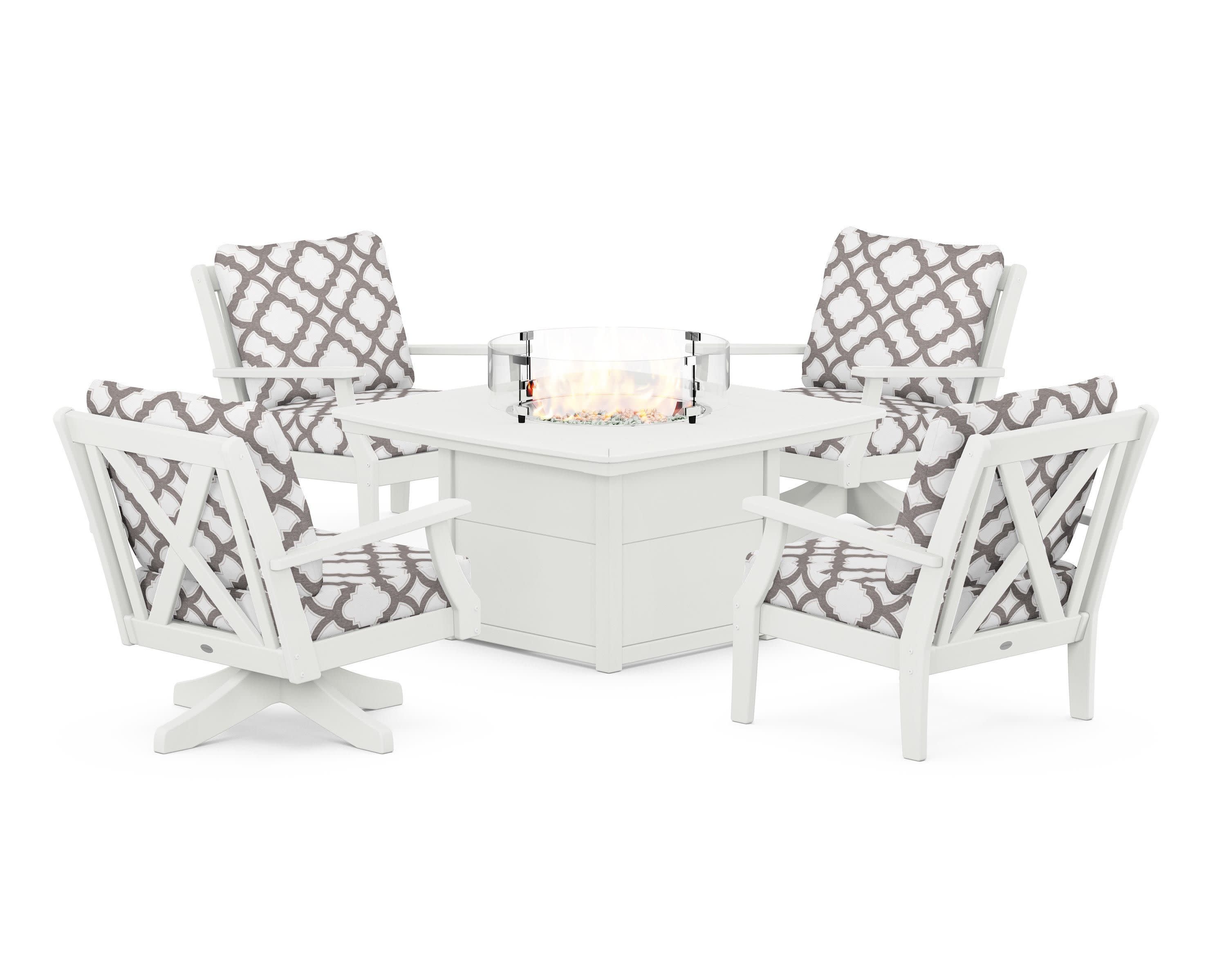 Braxton 5-Piece Deep Seating Set with Fire Table in Vintage White / Trellis Grey Mist