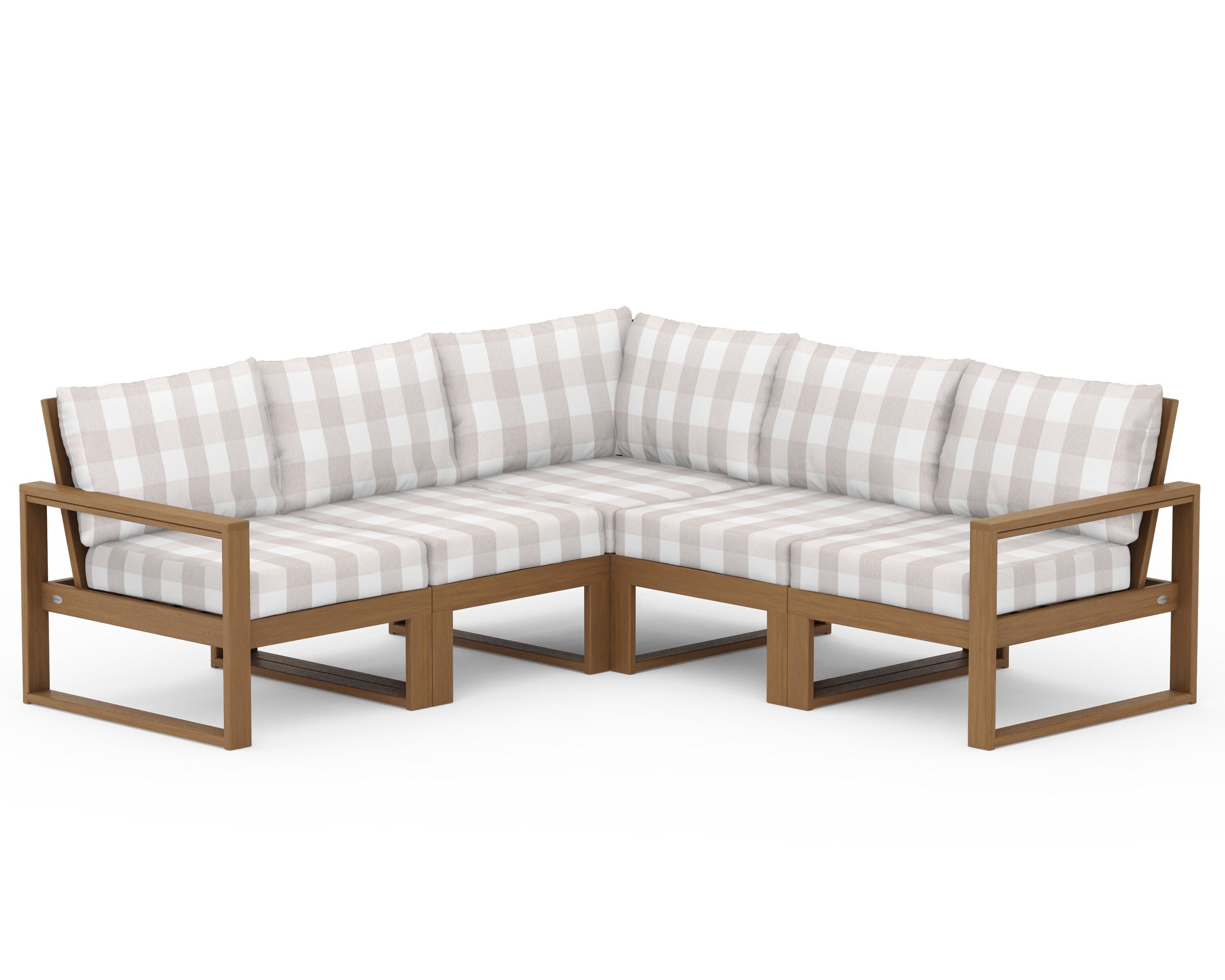 EDGE 5-Piece Modular Deep Seating Set in Natural / Buffalo Plaid Dune Burlap
