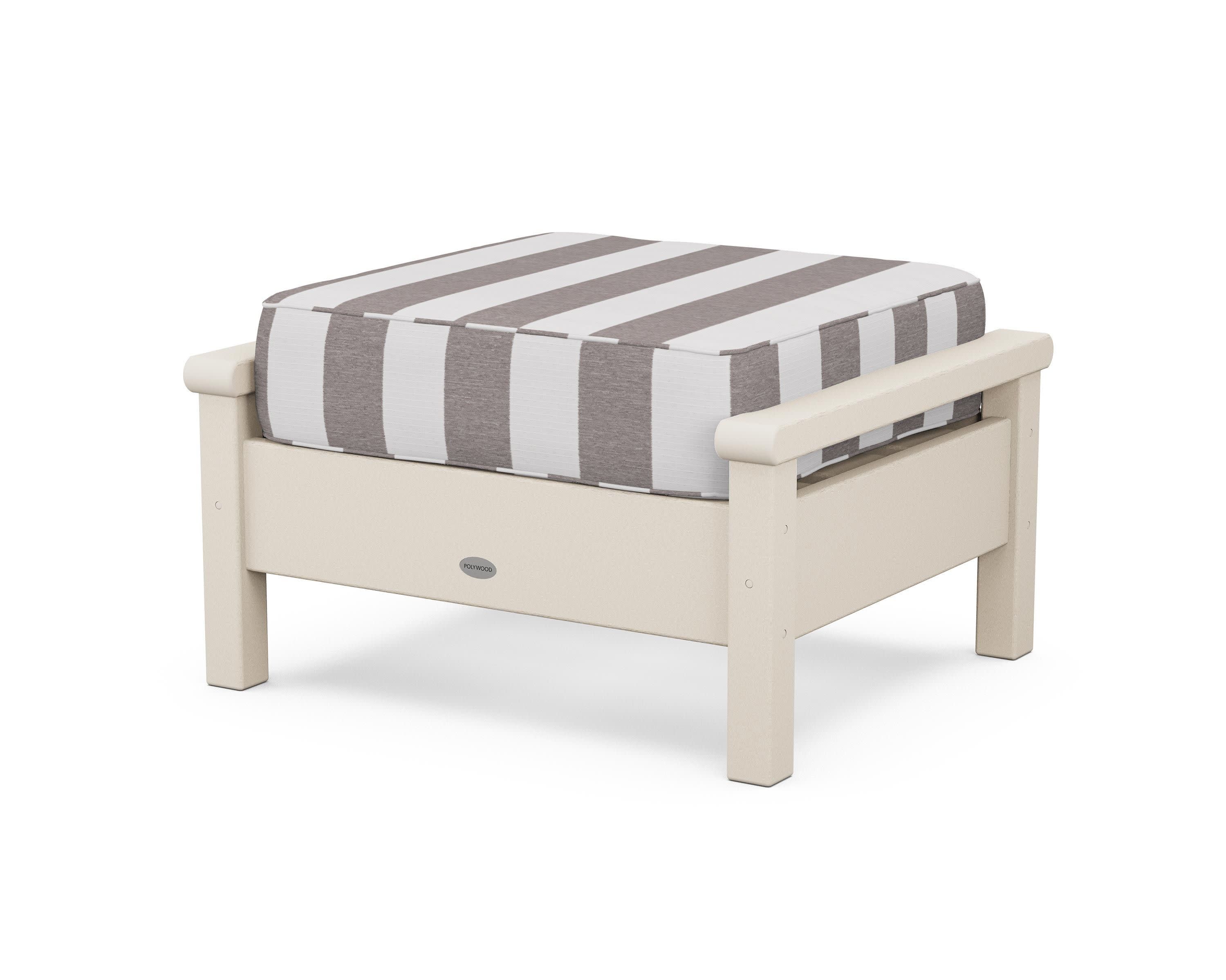 Harbour Deep Seating Ottoman in Sand / Cabana Stripe Grey Mist