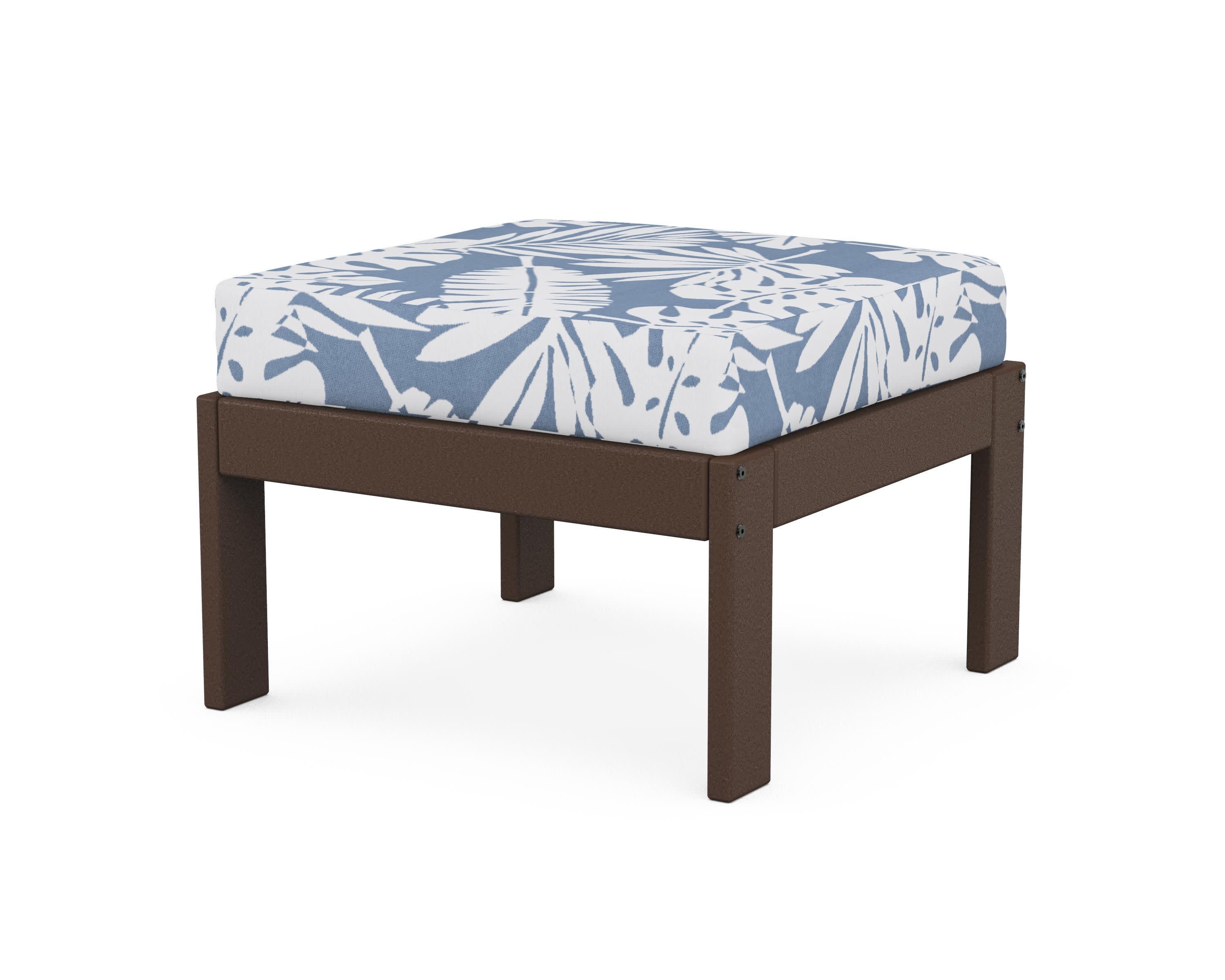 Vineyard Modular Ottoman in Mahogany / Leaf Sky Blue