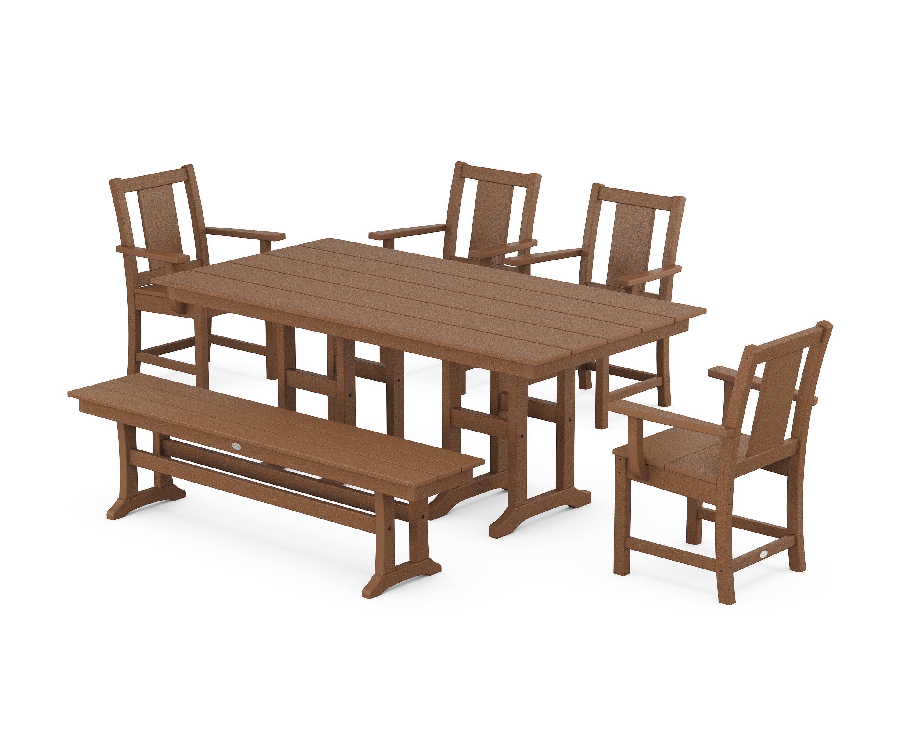 Prairie 6-Piece Farmhouse Dining Set with Bench in Teak