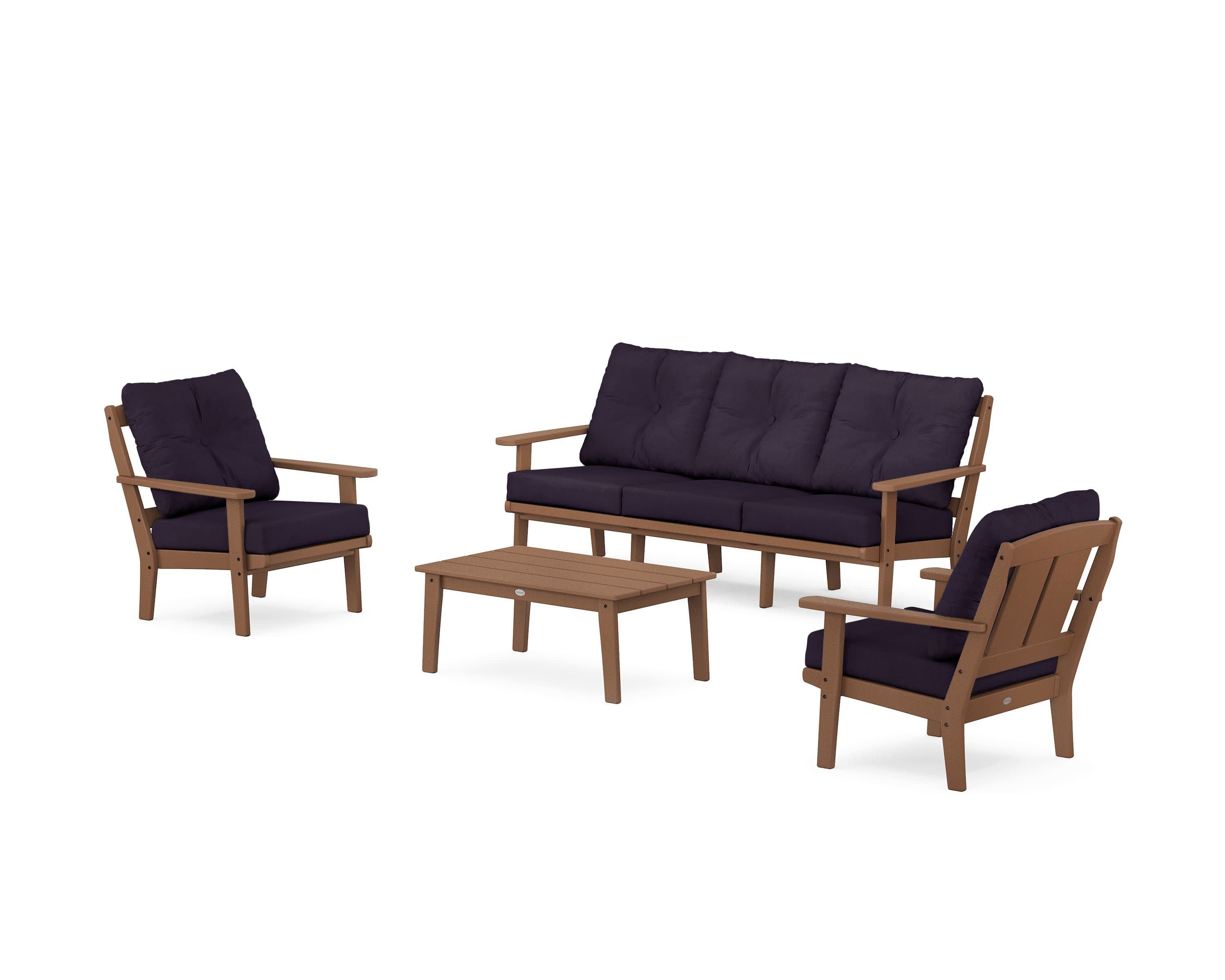 Mission 4-Piece Deep Seating Set with Sofa in Teak / Navy Linen