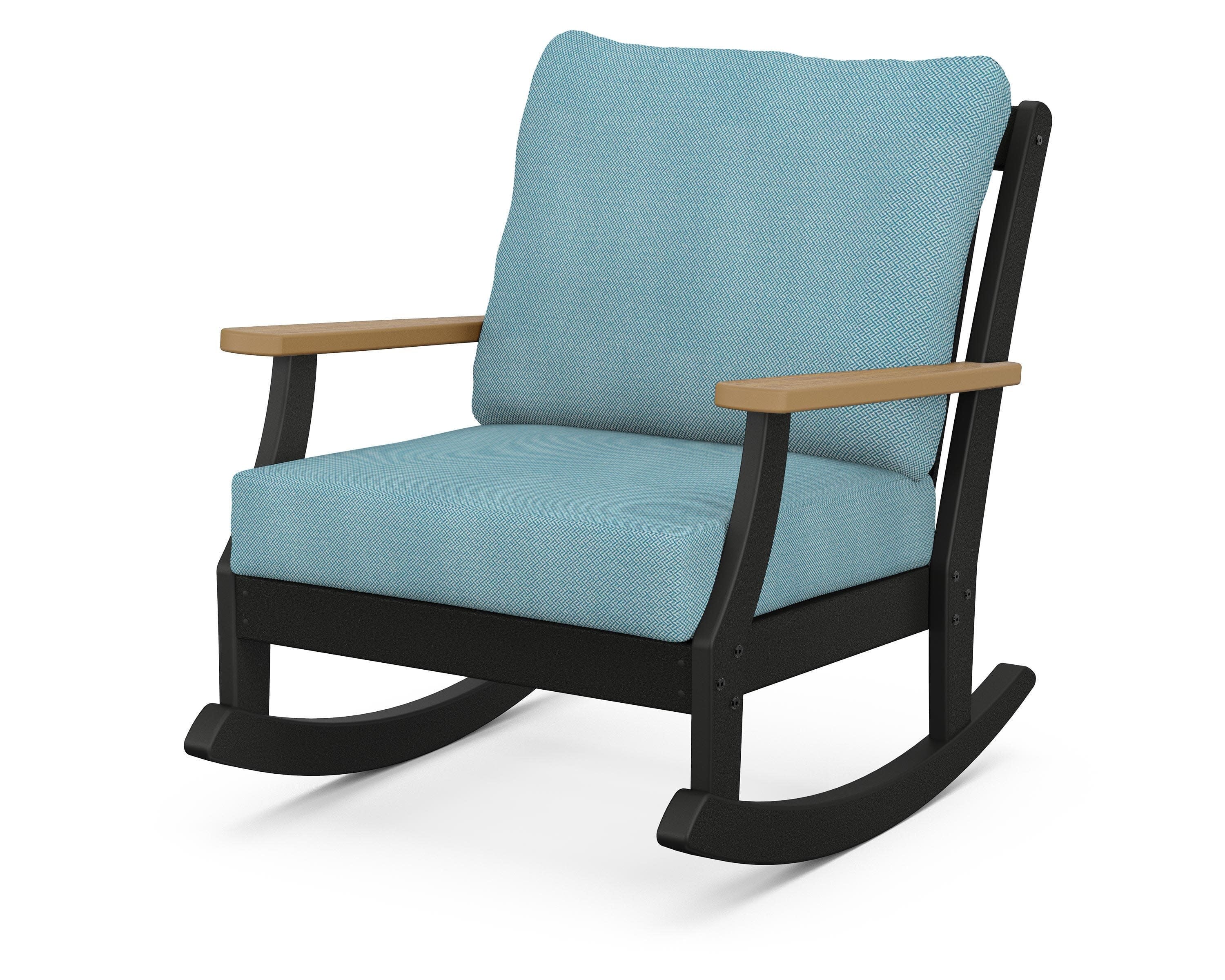 Braxton Deep Seating Rocking Chair in Black / Natural / Lattice Sky Blue